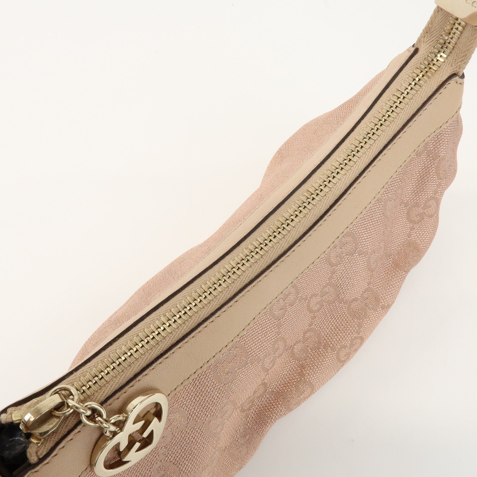 GUCCI Lovely Heart GG Canvas Leather Hand Bag Pink Beige 245938