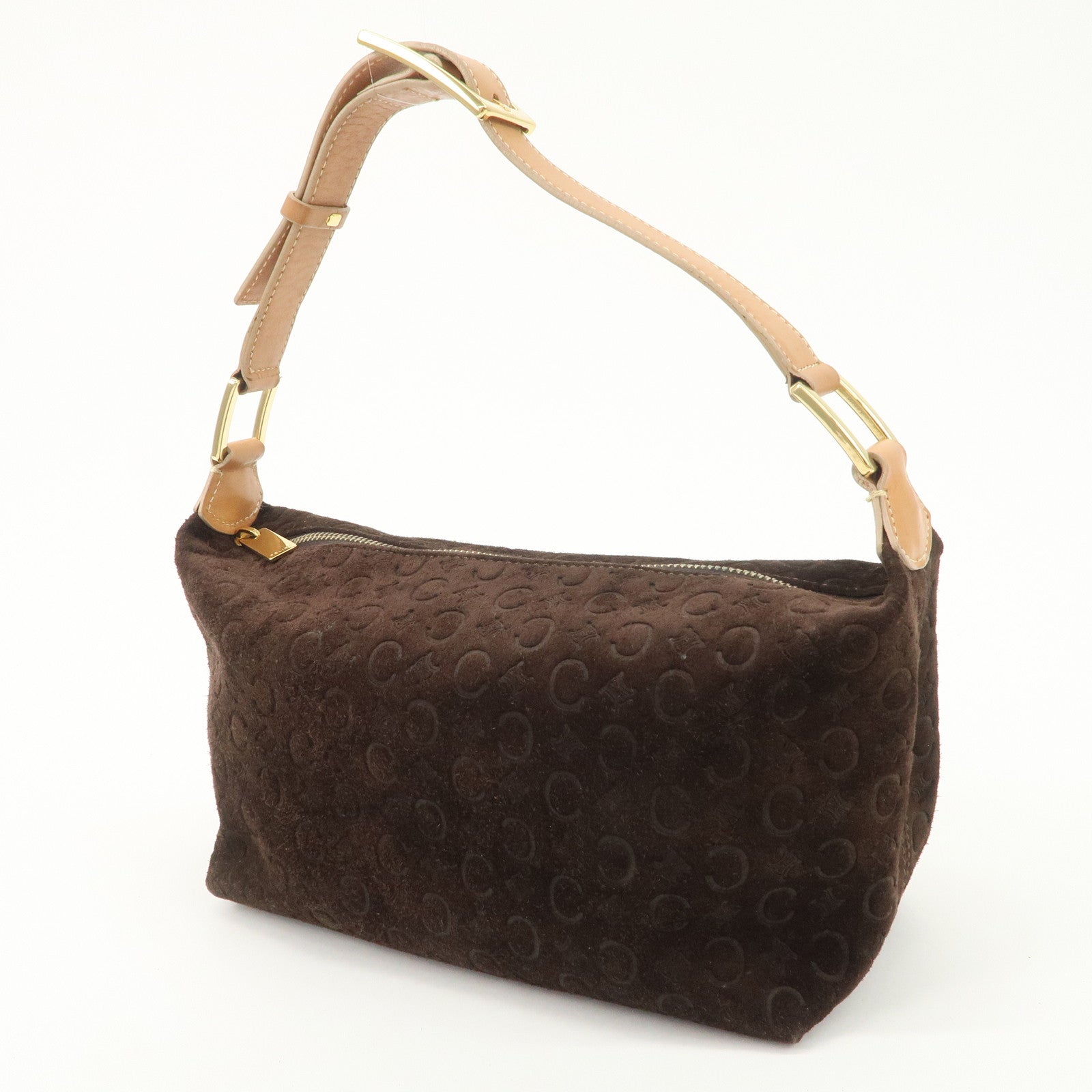 CELINE Macadam Leather Suede Shoulder Bag Hand Bag Brown