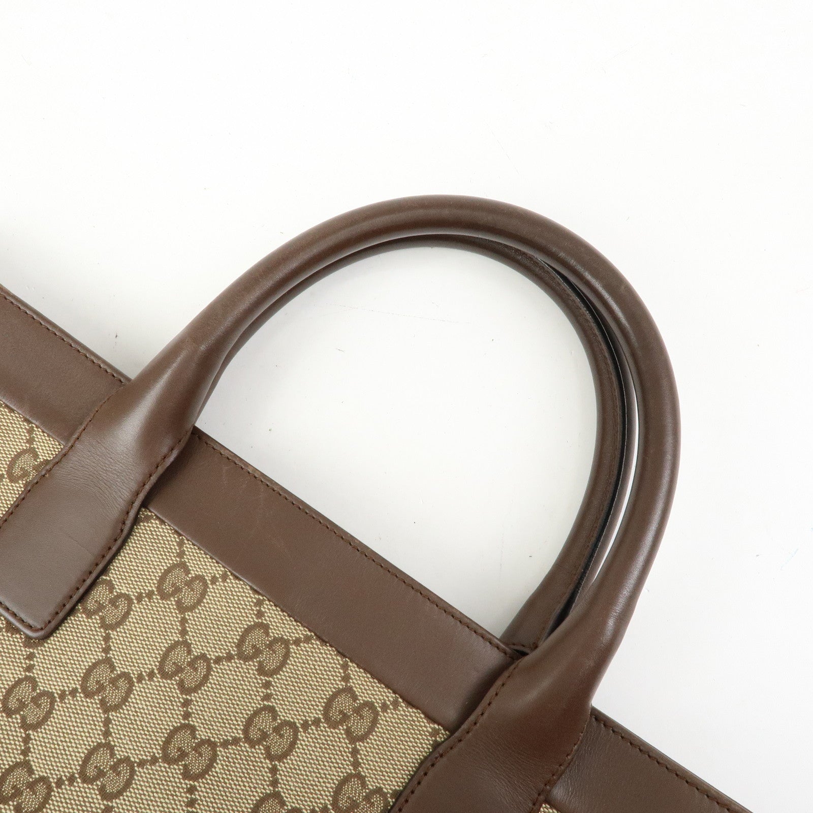 GUCCI GG Canvas Leather Tote Bag Hand Bag Beige Brown 002・1121