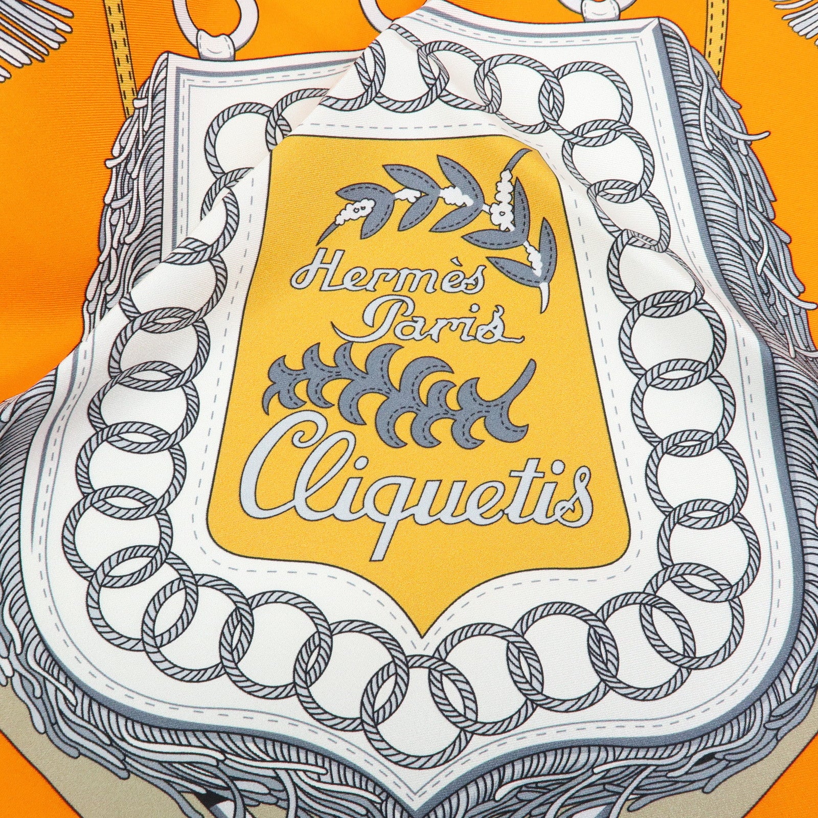 HERMES Carre 90 Silk 100% Scarf Cliquetis Orange Gray