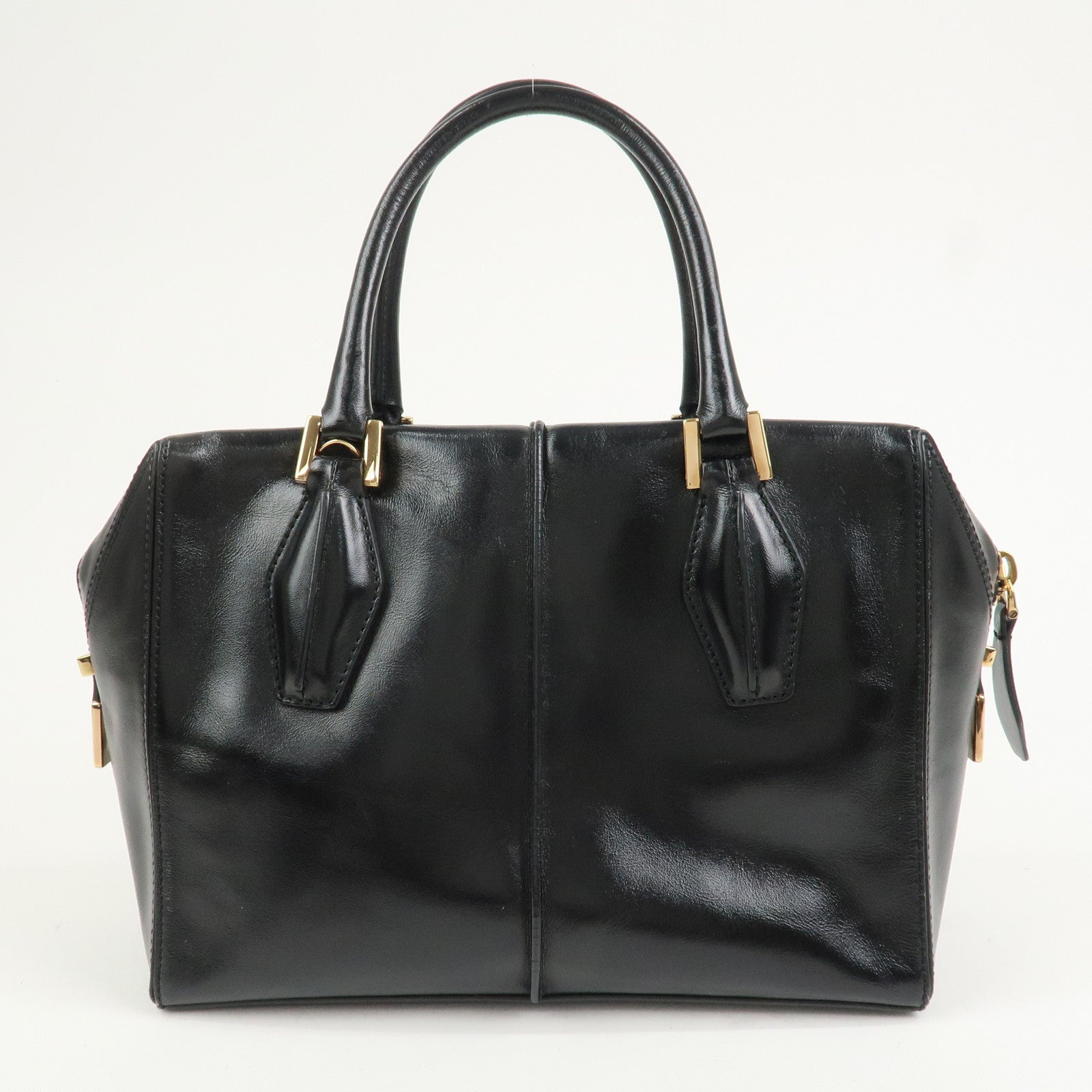 TOD’S D Cube Leather 2 Way Bag Hand Bag Shoulder Bag Black Gold