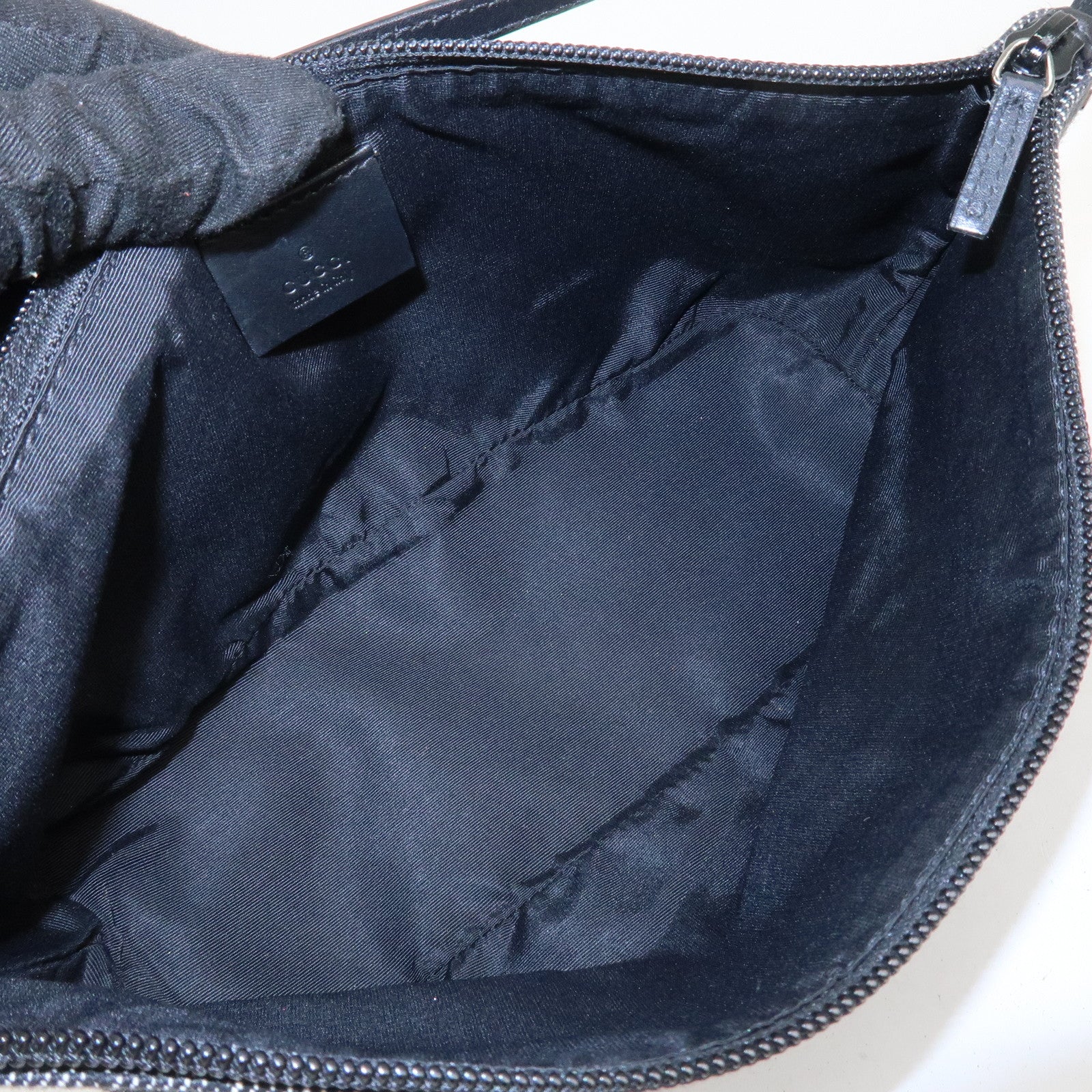 GUCCI Boat Bag Logo GG Canvas Leather Pouch Hand Bag Black 07198