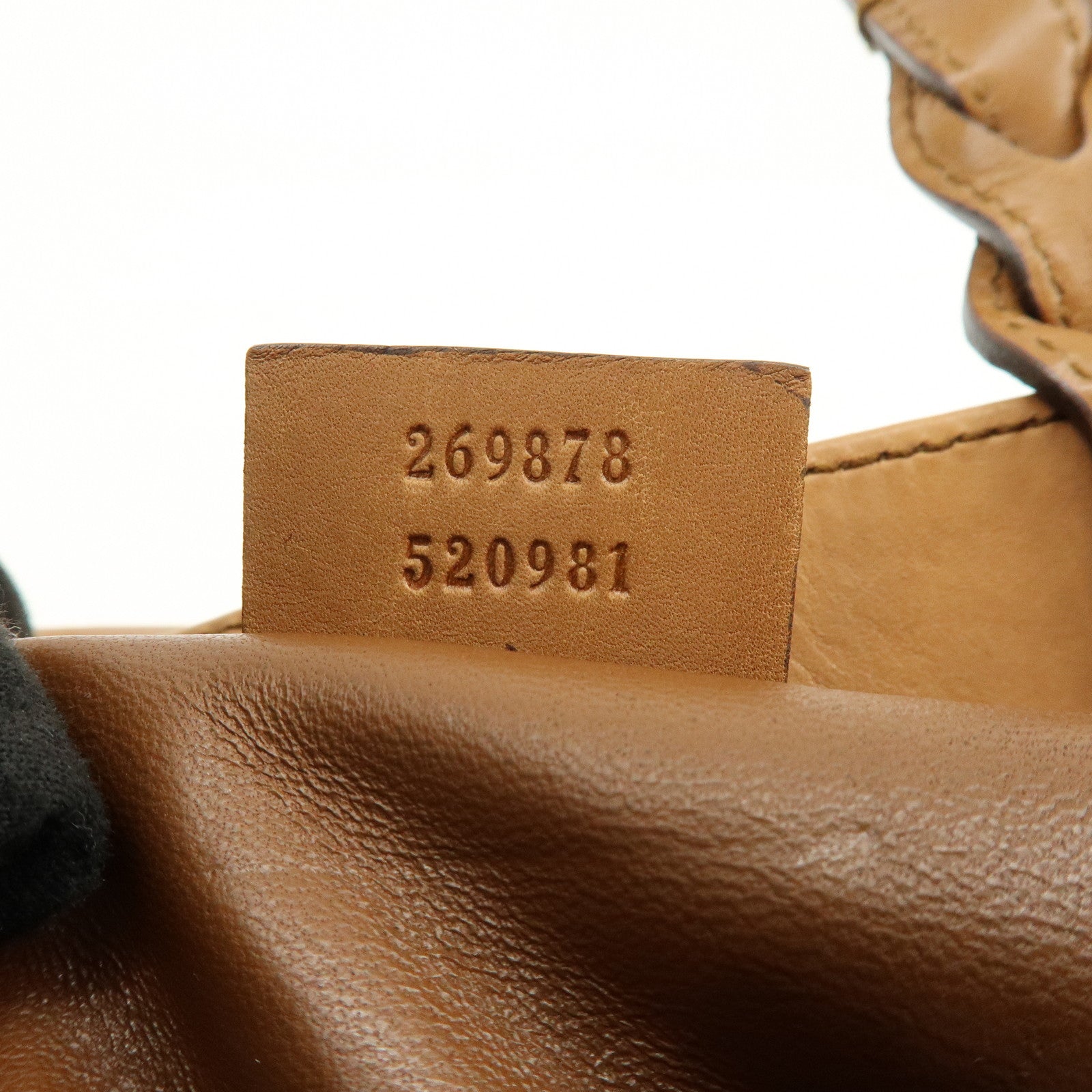 GUCCI Script Logo Leather Fur Tote Bag Fur Pouch Brown 269878
