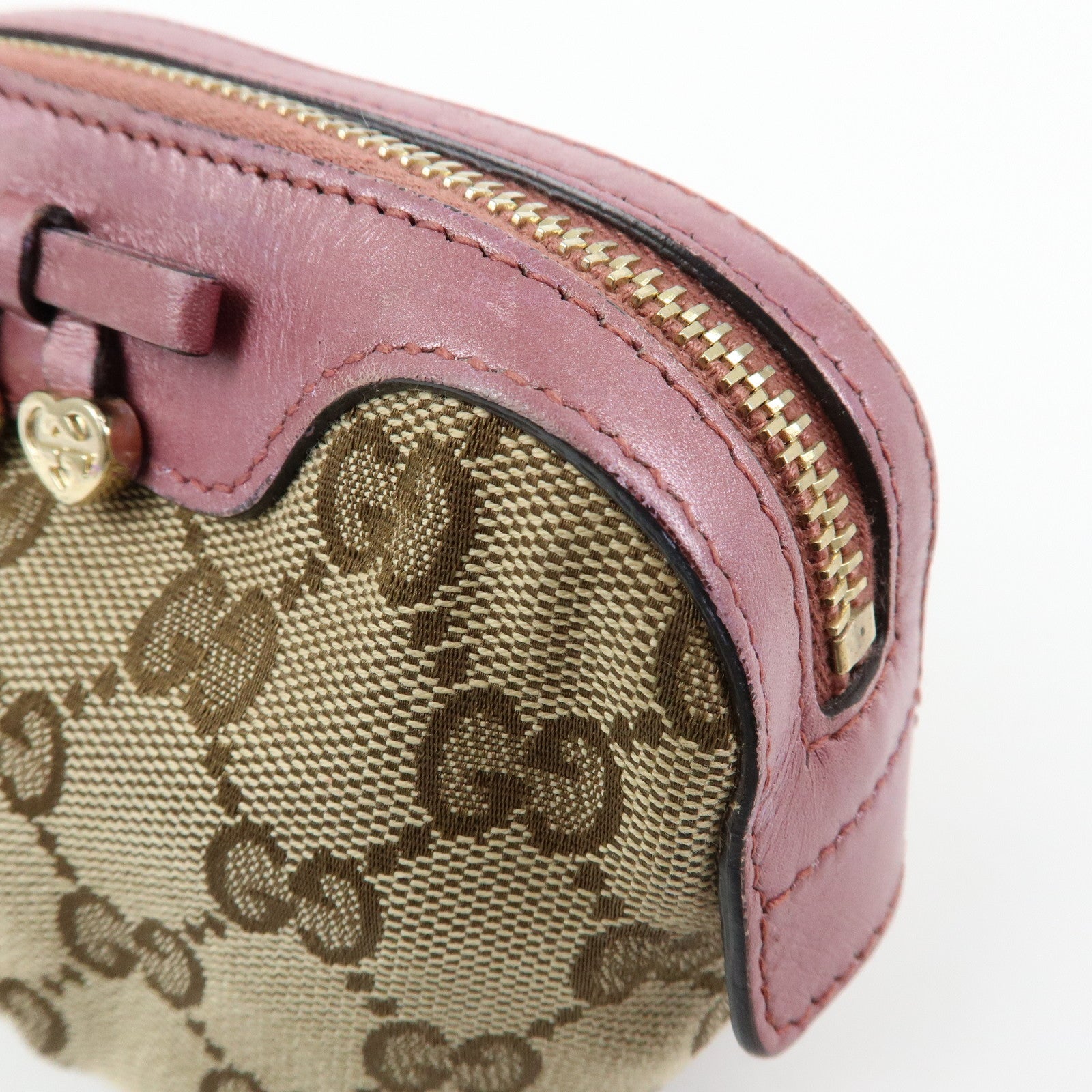 GUCCI Interlocking G Lovely Heart Cosmetic Pouch Beige Pink 308728