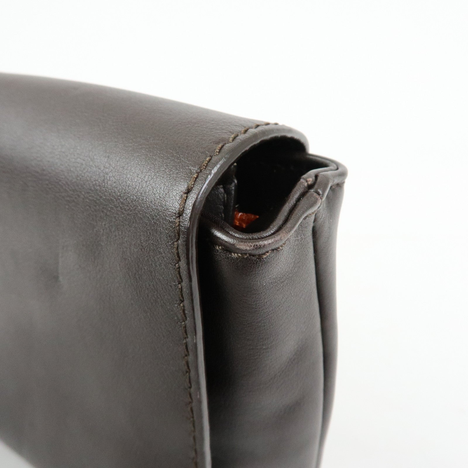 Ferragamo Leather Clutch Bag Second Bag Wrist Strap Brown