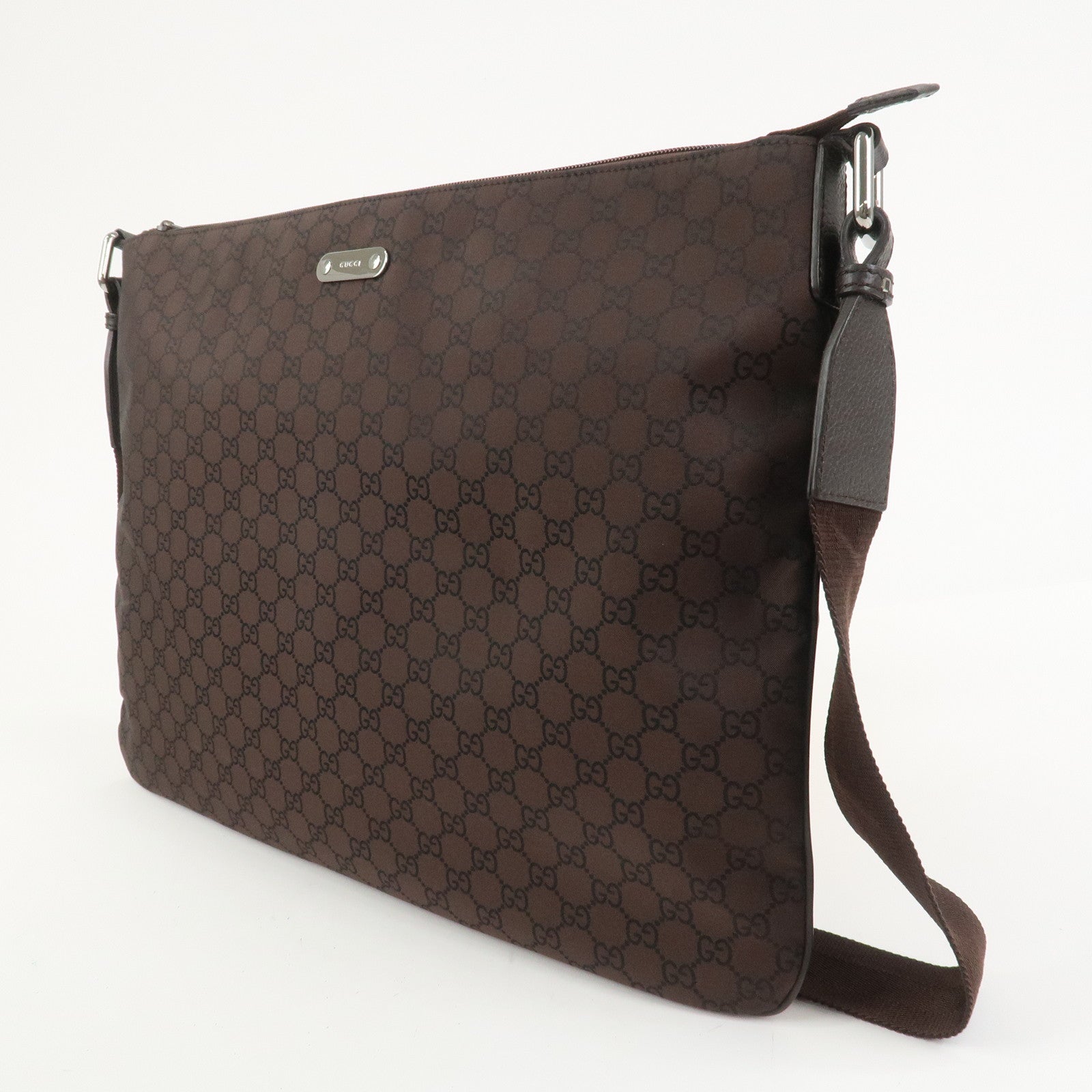 GUCCI GG Nylon Leather Shoulder Bag Crossbody Bag Dark Brown 190628
