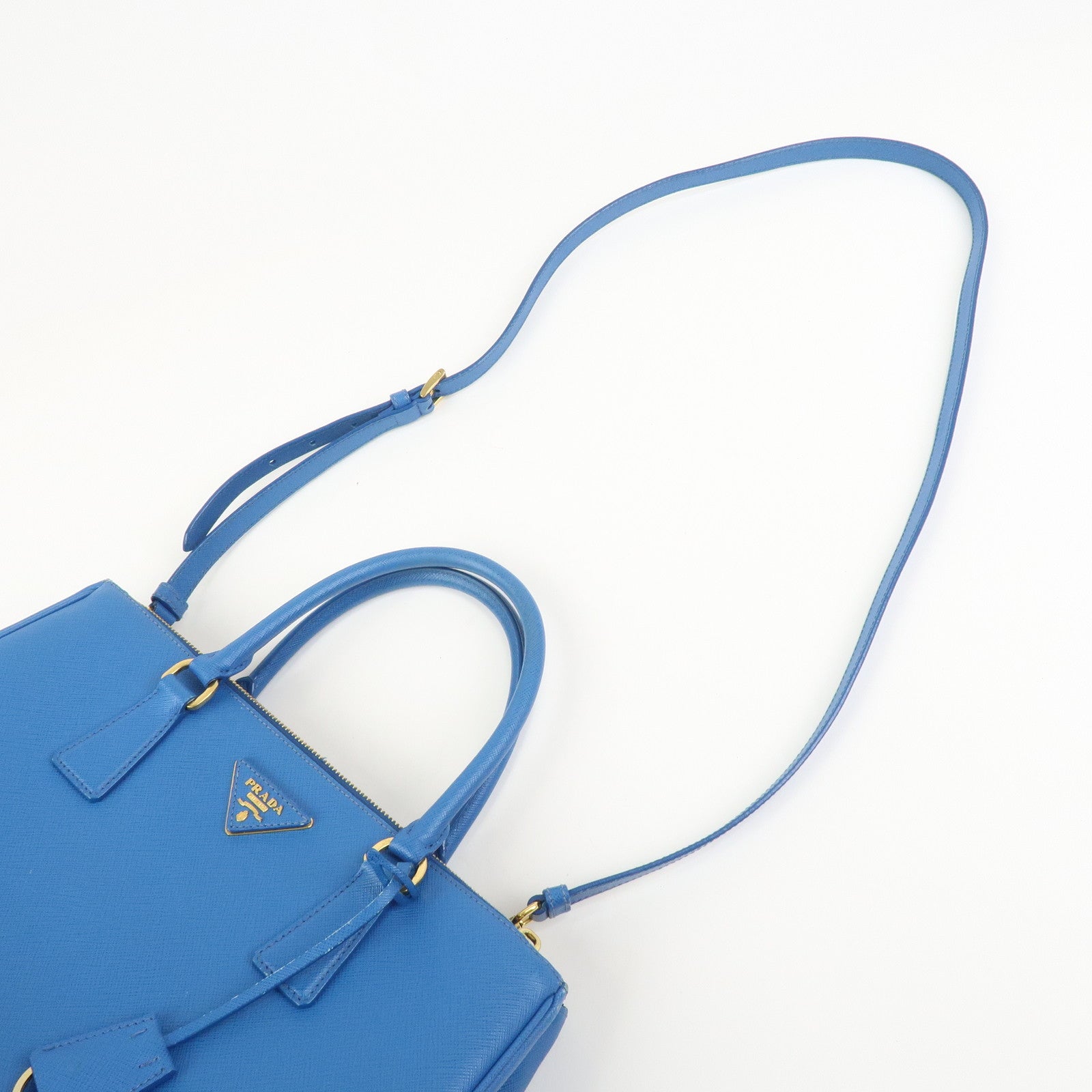 PRADA Triangle Logo Galleria Saffiano Leather 2Way Bag Blue 1BA274