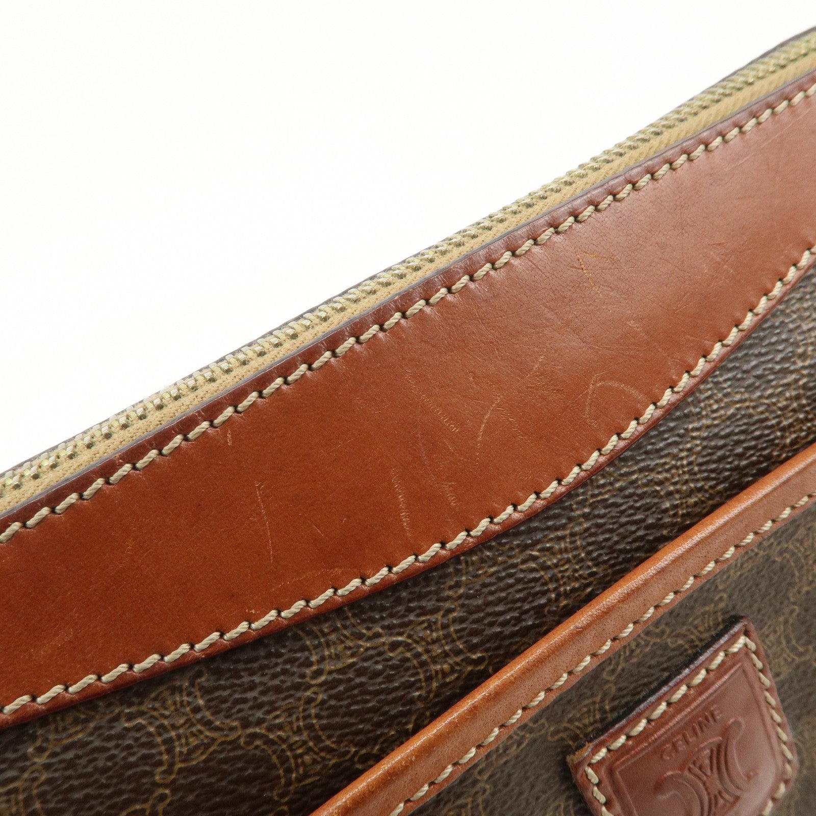 CELINE Macadam Logo Leather Shoulder Bag Brown Gold