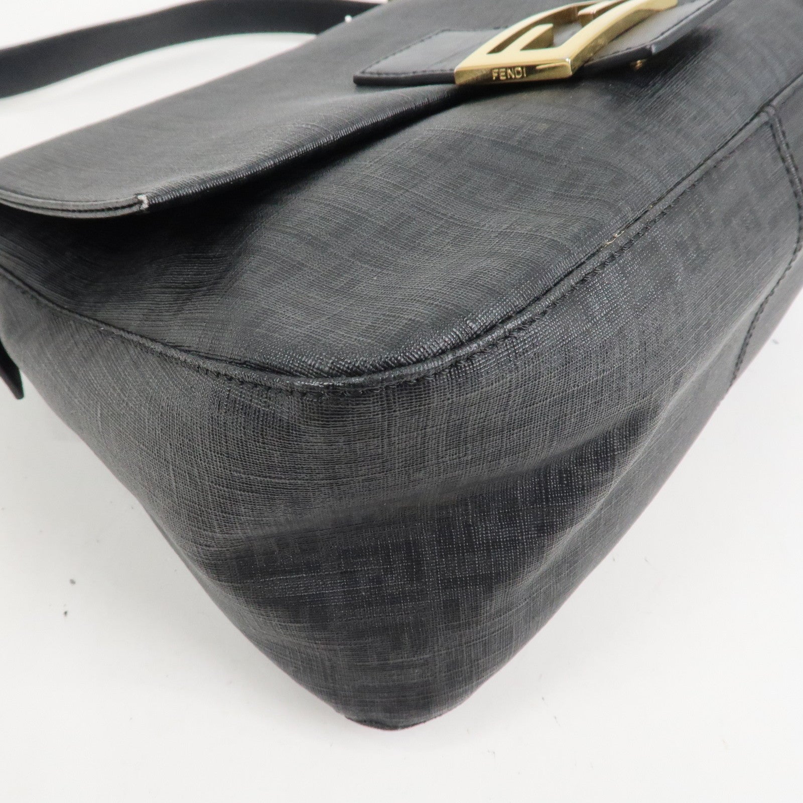 FENDI Mamma Baguette Zucchino PVC Leather Shoulder Bag Hand Bag Black 8BR001