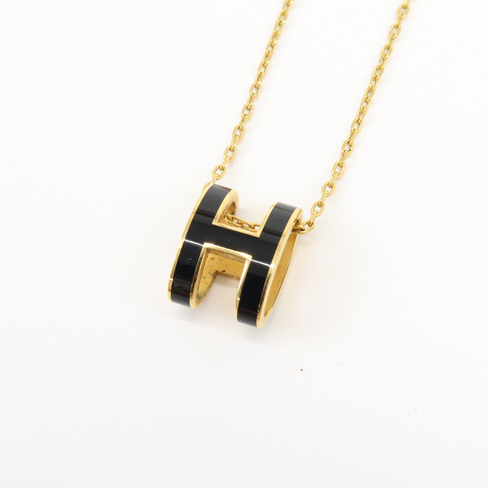 HERMES Pop H Metal Necklace Black Gold