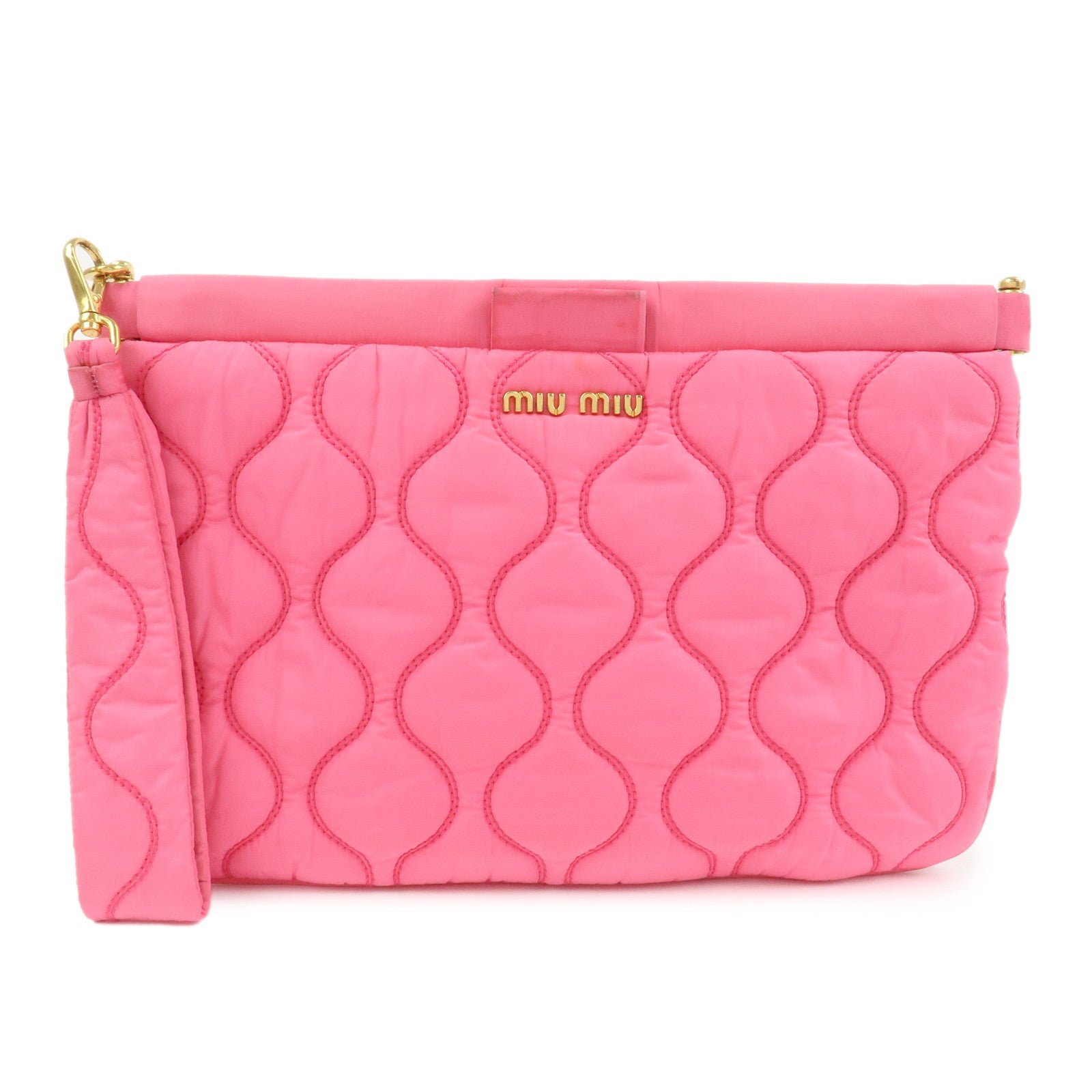MIU MIU Nylon Clutch Bag Wristlet Bag Pink 5N1851