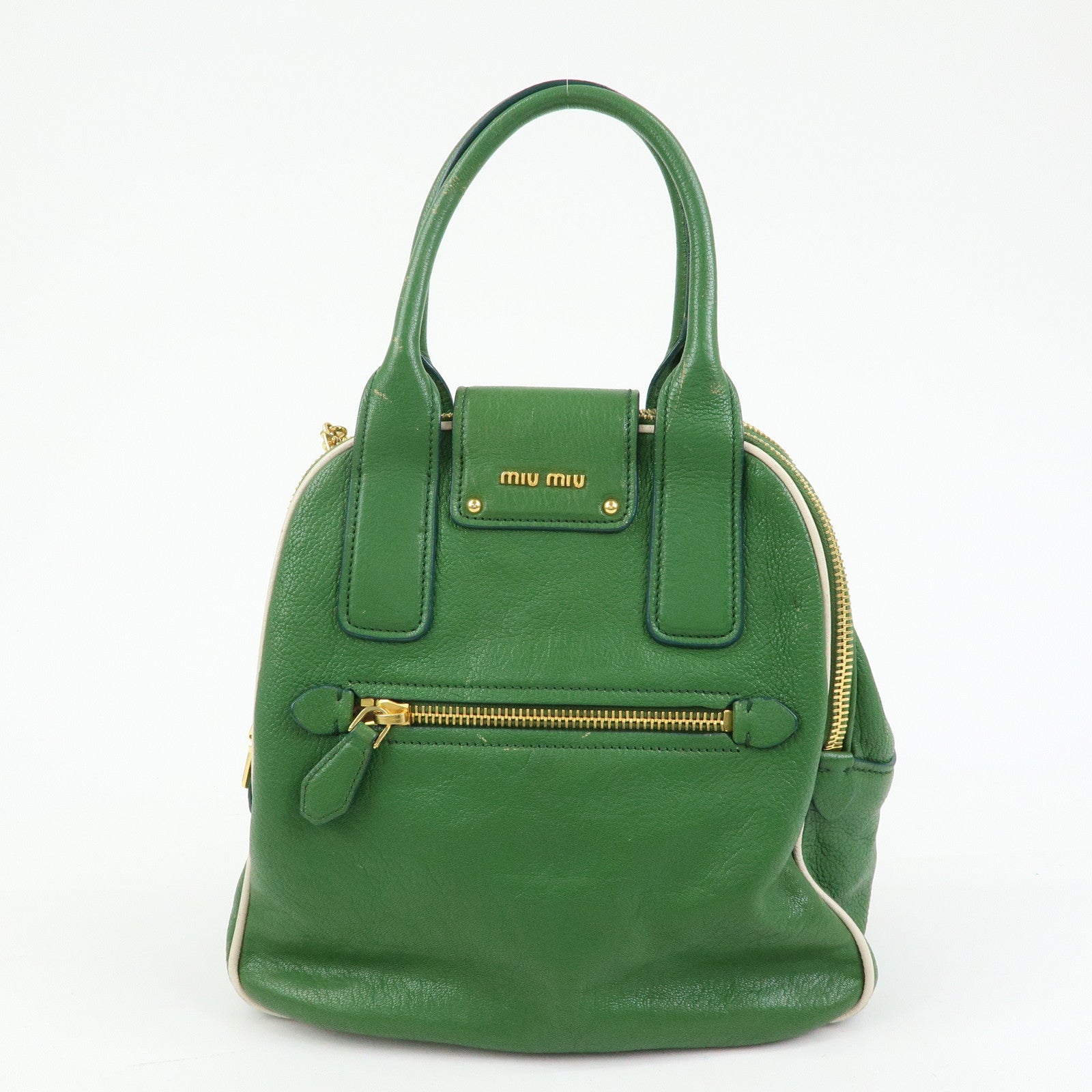 MIU MIU Madras Leather 2Way Bag Hand Bag Shoulder Bag Green