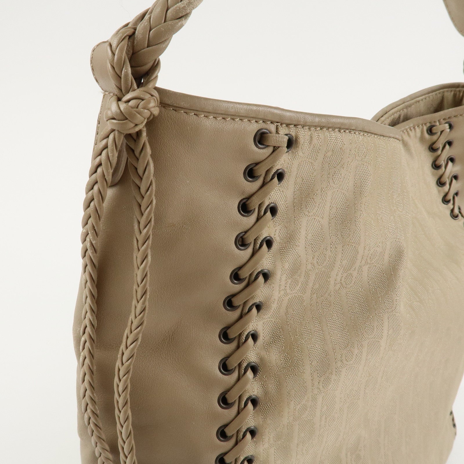 Christian Dior Trotter Canvas Leather Shoulder Bag Heart Charm Beige Used