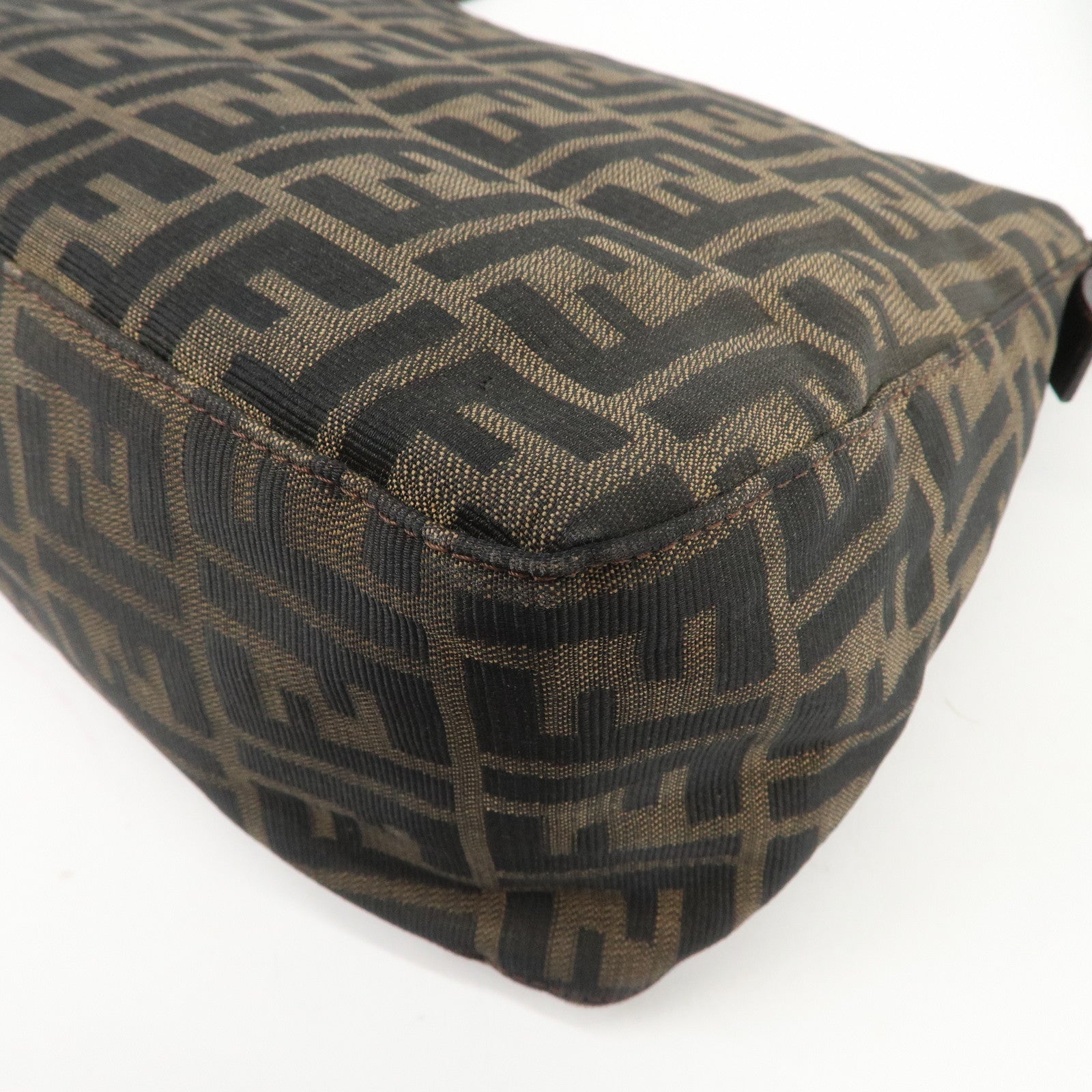 FENDI Mamma Baguette Zucca Canvas Leather Shoulder Bag Brown 26325