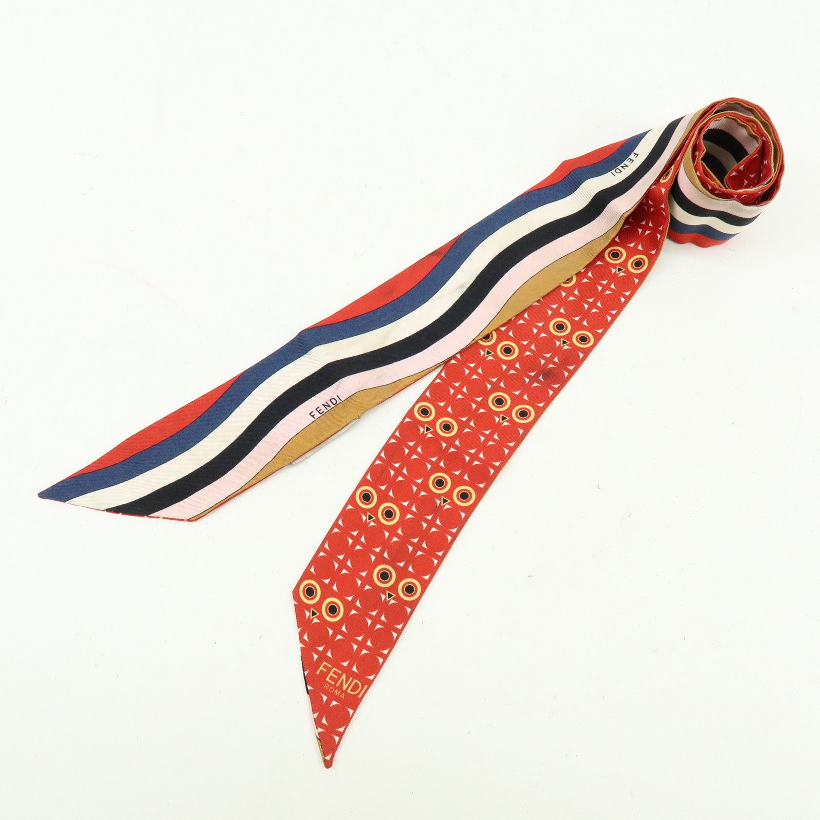 FENDI Wrappy Silk 100%  Scarf Red Multicolor