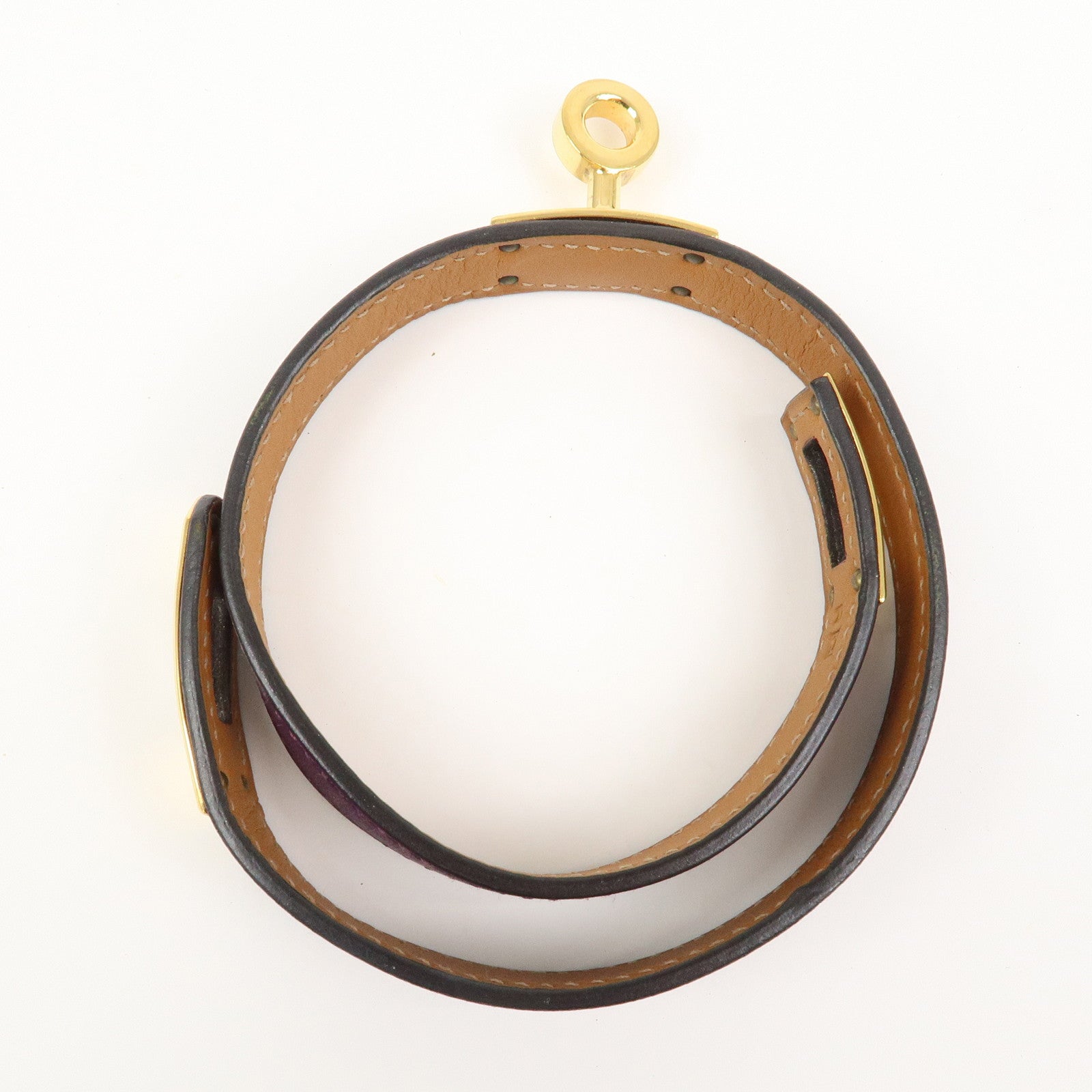 HERMES Leather Mini Kelly Double Tour Bracelet Q Stamped Purple