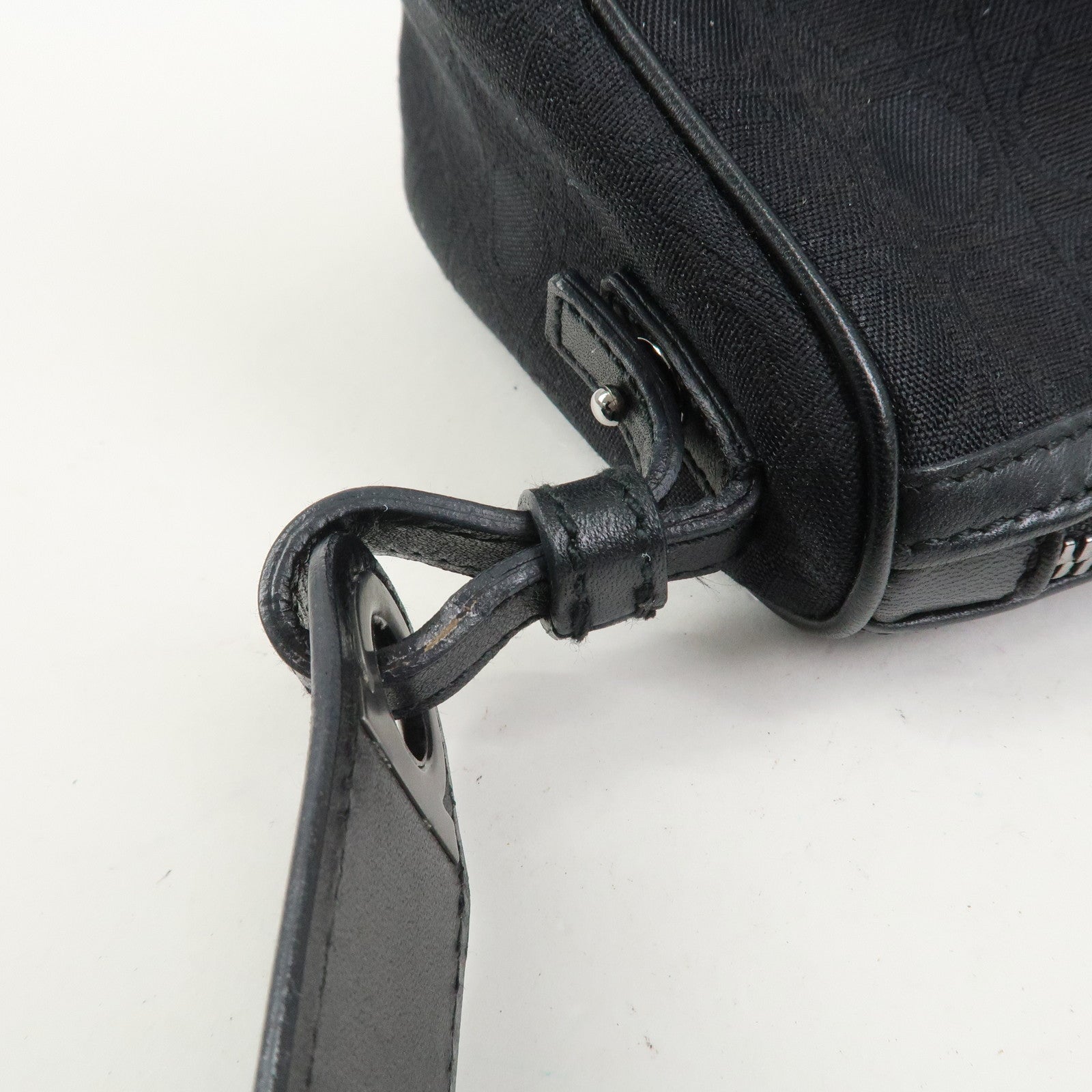 Ferragamo Gancini Canvas Leather Shoulder Bag Hand Bag Black