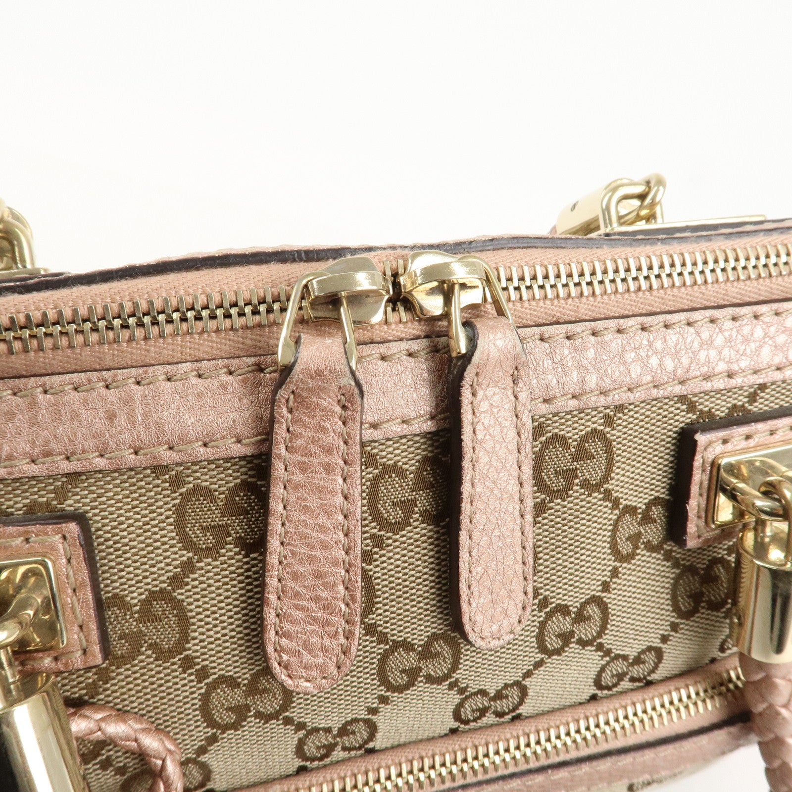 GUCCI Bamboo GG Canvas Leather 2Way Shoulder Bag Beige Pink 282300 Used