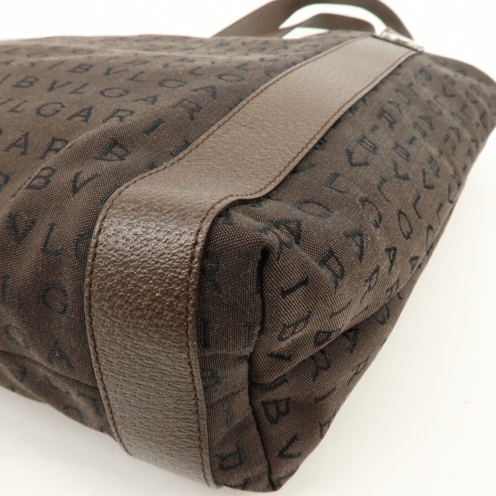 BVLGARI Logomania Canvas Leather Shoulder Bag Tote Bag Brown