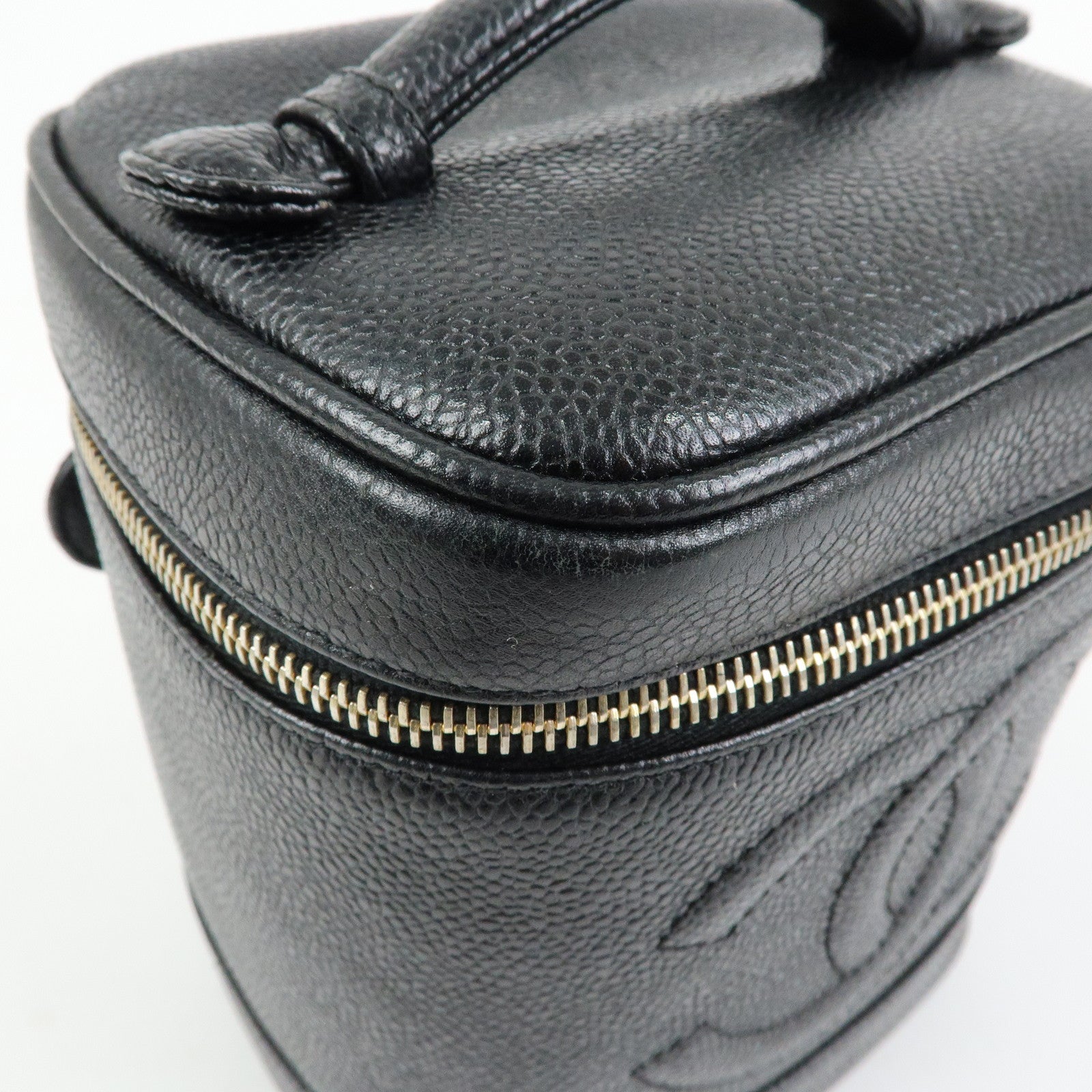 CHANEL COCO Mark Cavairskin Vanity Bag Hand Bag Black A01998