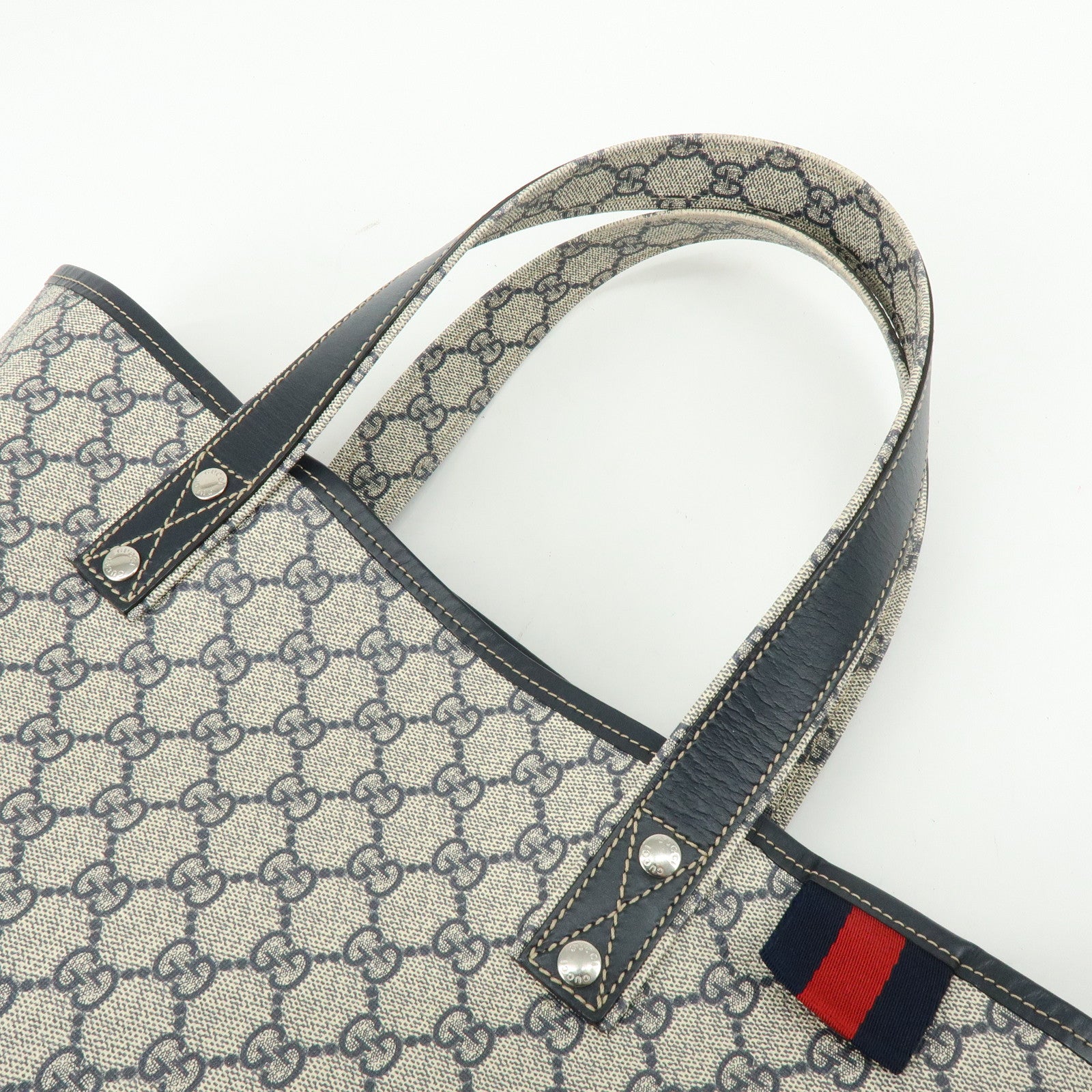 GUCCI Sherry GG Supreme Leather Tote Bag Shoulder Bag Navy 211134