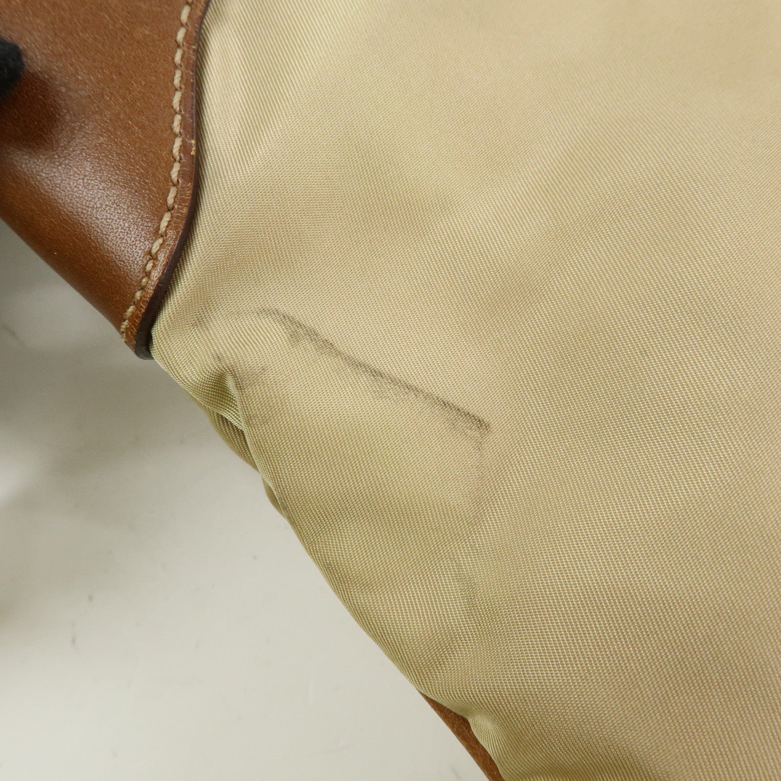 PRADA Triangle Logo Nylon Leather Shoulder Bag Crossbody Bag Beige