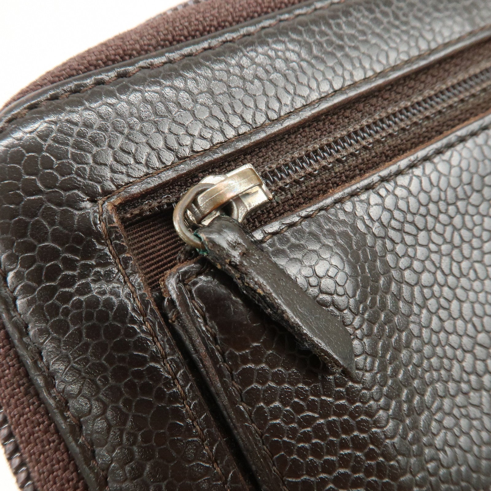CHANEL COCO Mark Caviarskin Round Zippy Long Wallet Brown