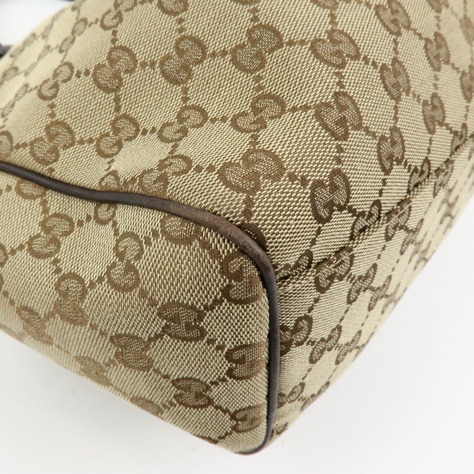 GUCCI GG Canvas Leather Tote Bag Hand Bag Dark Brown Beige 211944