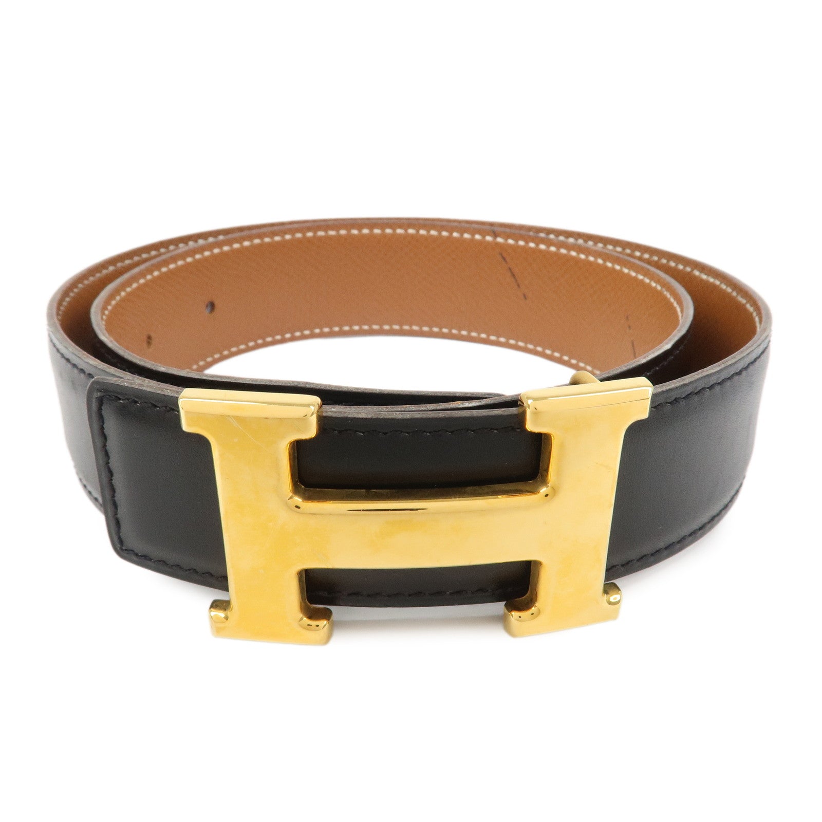 HERMES Leather H Buckle Reversible Constance Belt Z Stamped