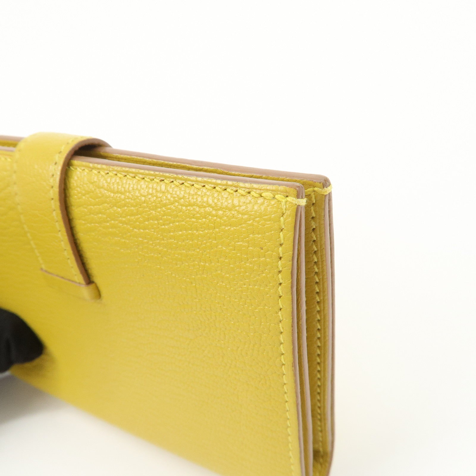 HERMES Leather Bearn Mini Compact Wallet D Stamped Yellow