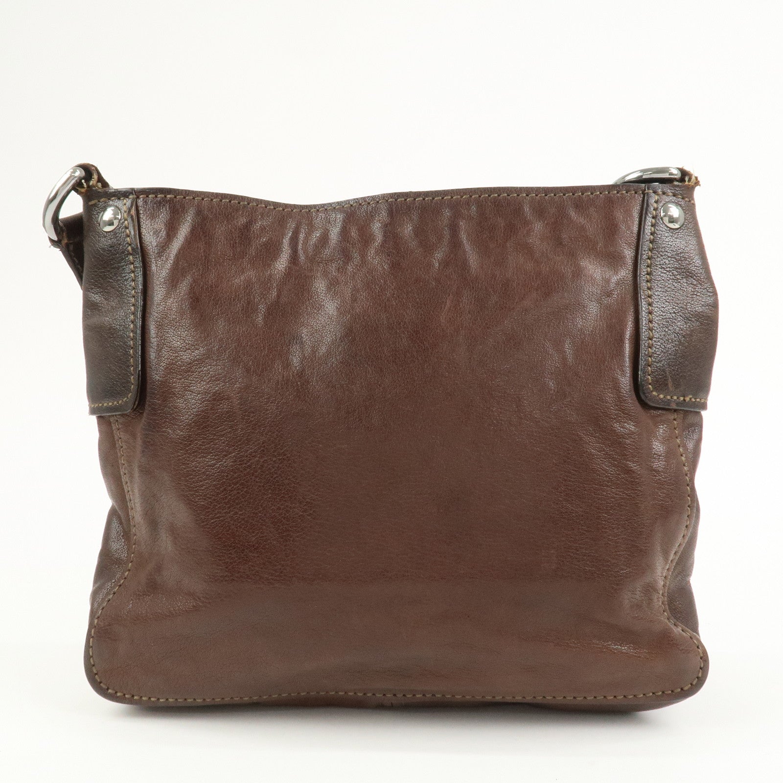 MIU MIU Logo Leather Shoulder Bag Crossbody Bag Brown