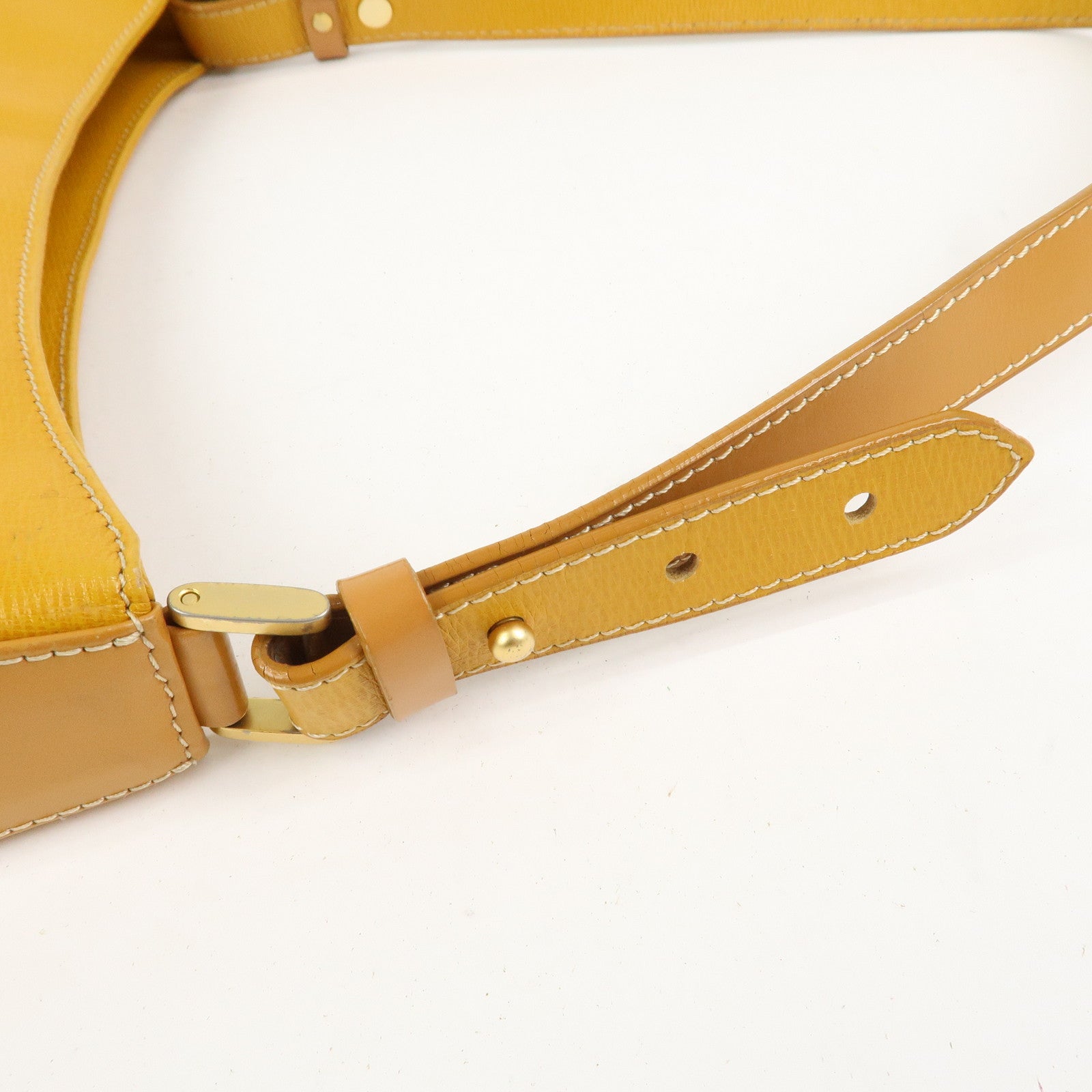 BURBERRY Logo Leather Shoulder Bag Hand Bag Yellow Beige