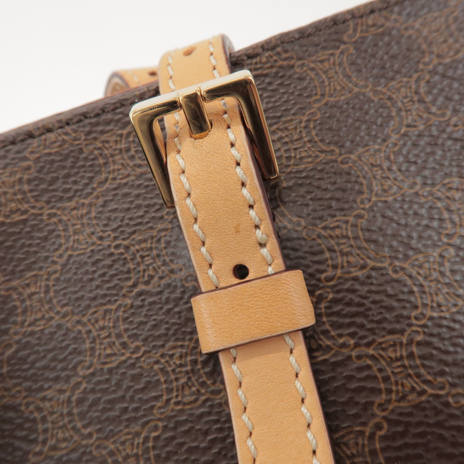 CELINE Macadam PVC Canvas Leather Tote Bag Shoulder Bag Brown