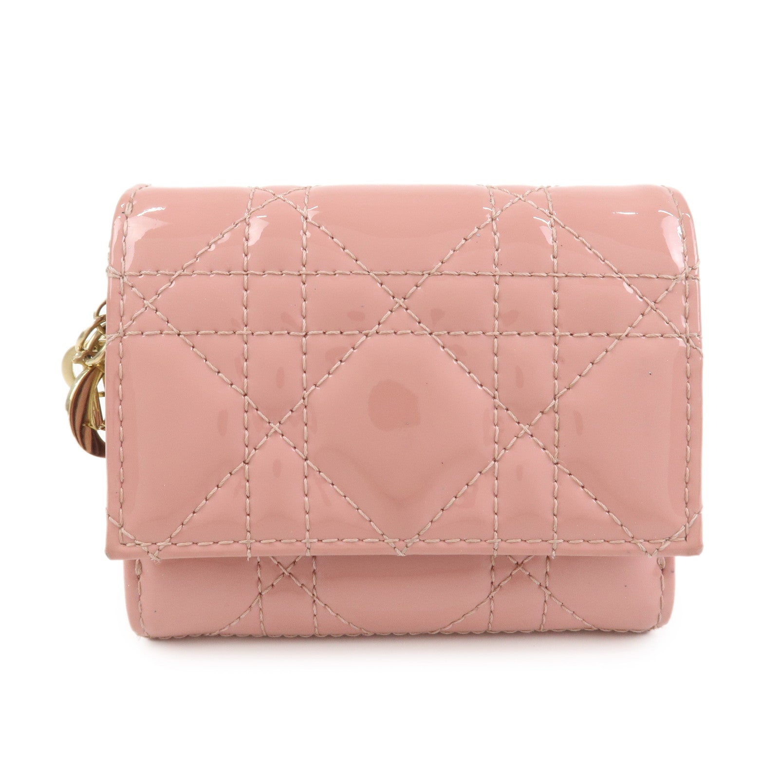 Christian Dior Canage Patent Leather Compact Wallet Pink