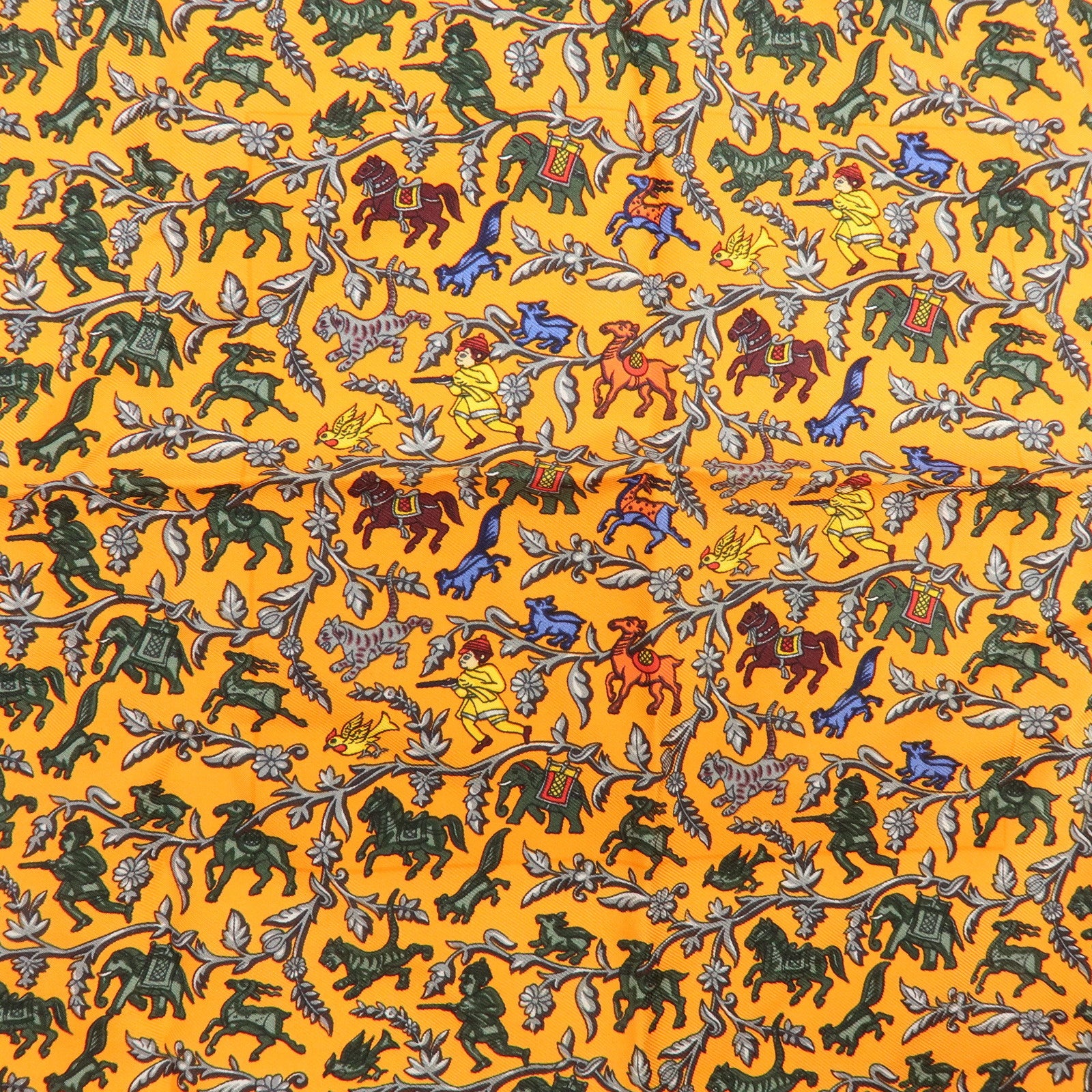 HERMES Carre 42 Set of 2 Silk 100% Scarf Orange Gold Navy