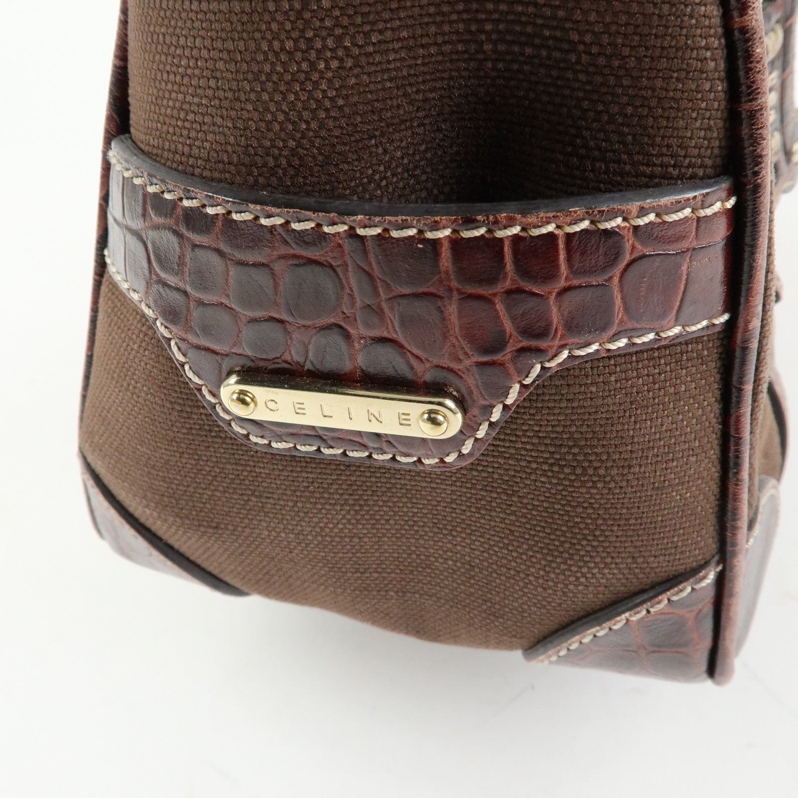 CELINE Macadam Boogie Bag Canvas Leather Hand Bag Brown