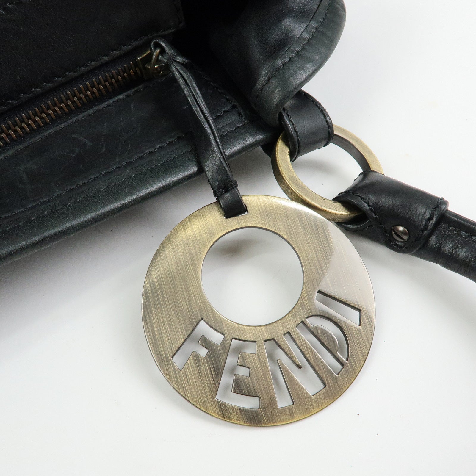 FENDI Zucca Suede Leather Gathered Shoulder Bag Black 8BH186