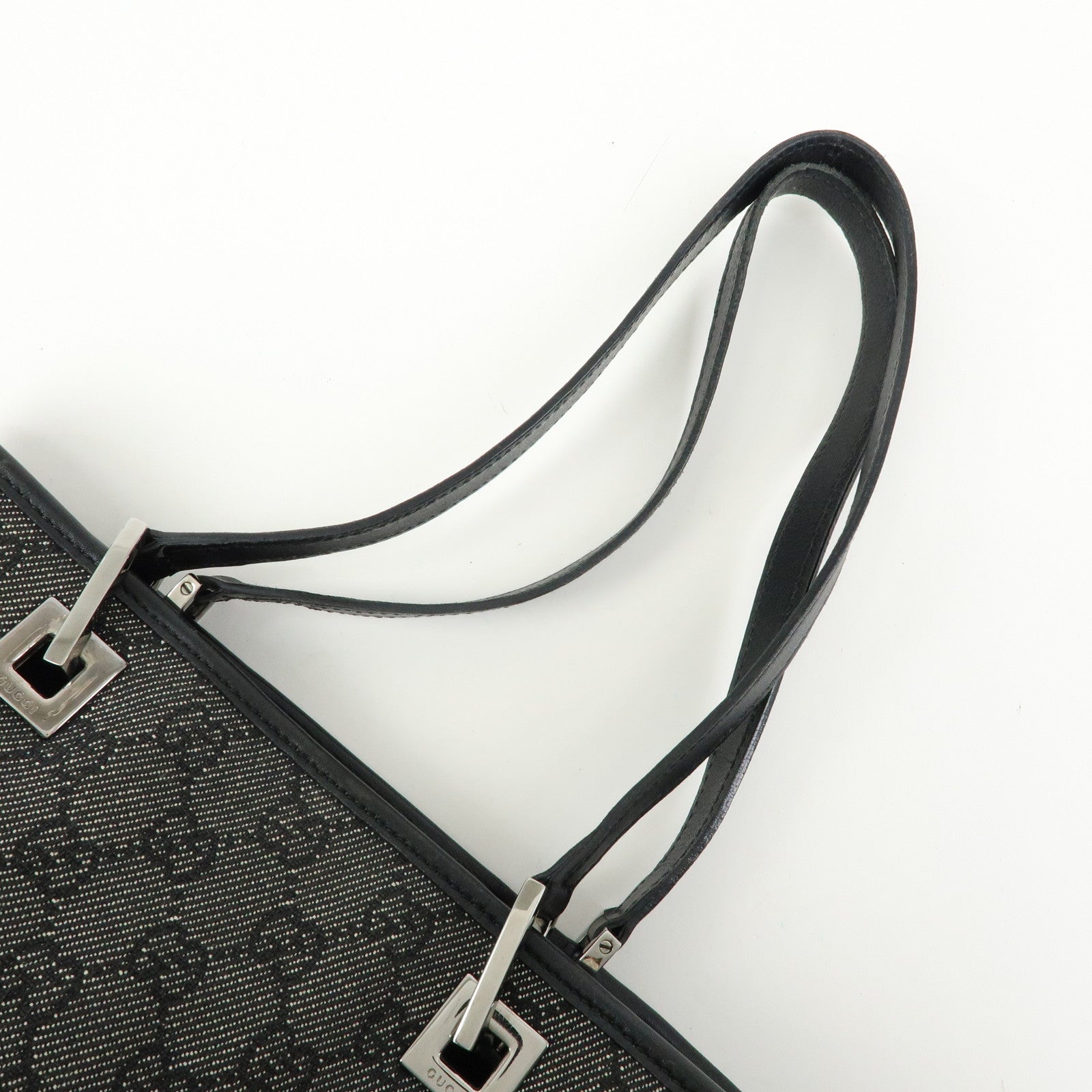 GUCCI GG Denim Leather Tote Bag Shoulder Bag Black 31244