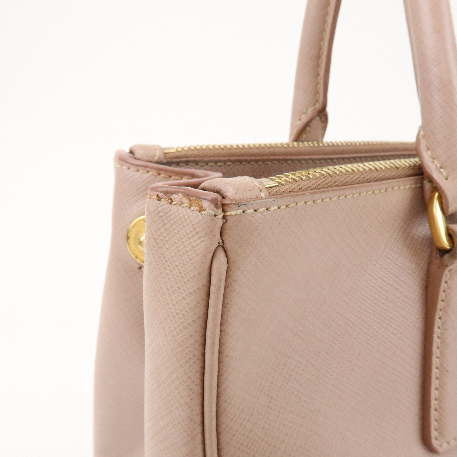 PRADA Traingle Logo Galleria 2Way Bag Hand Bag Pink Beige1BA863