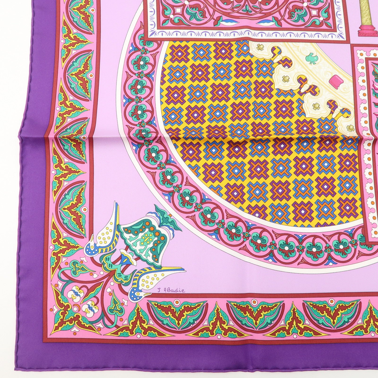 HERMES Carre 90 Silk 100% Scarf CIELS BYZANTINS Purple Multicolor Used