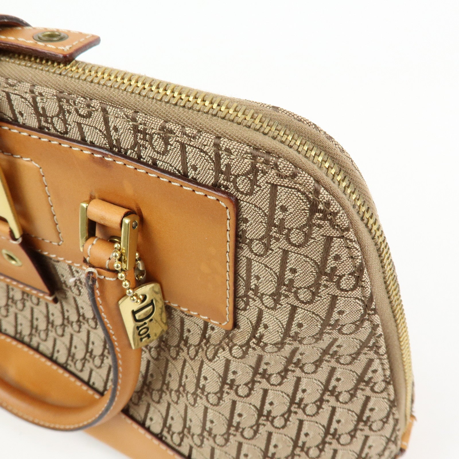 Christian Dior Trotter Street Chic Canvas Leather Hand Bag Camel