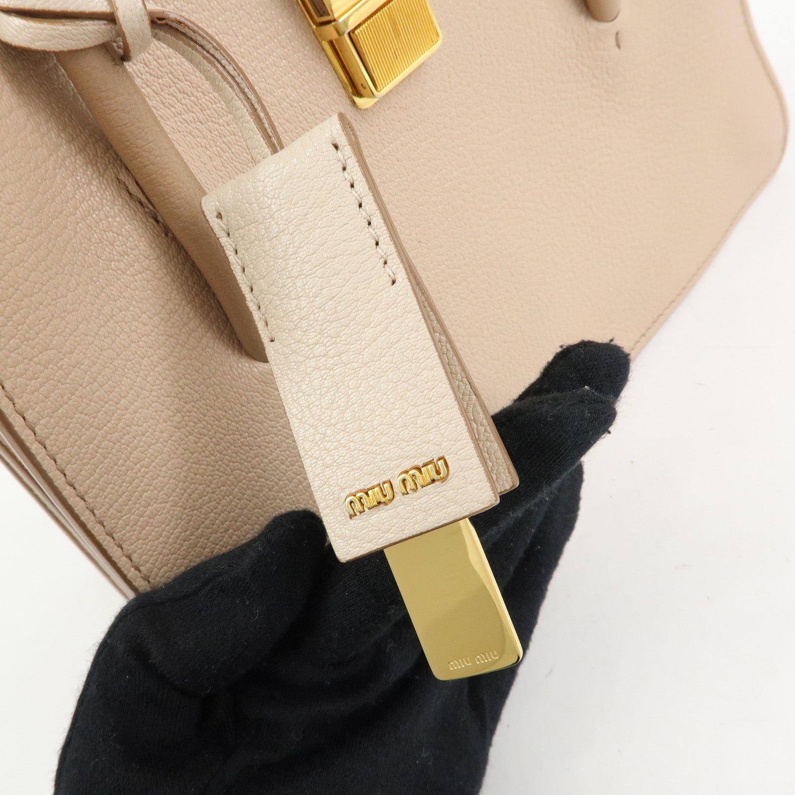 MIU MIU Madras Leather 2Way Bag Hand Bag Shoulder Bag Beige