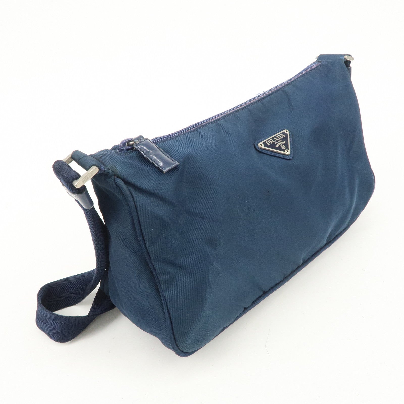 PRADA Triangle Logo Nylon Leather Shoulder Bag Crossbody Bag Navy