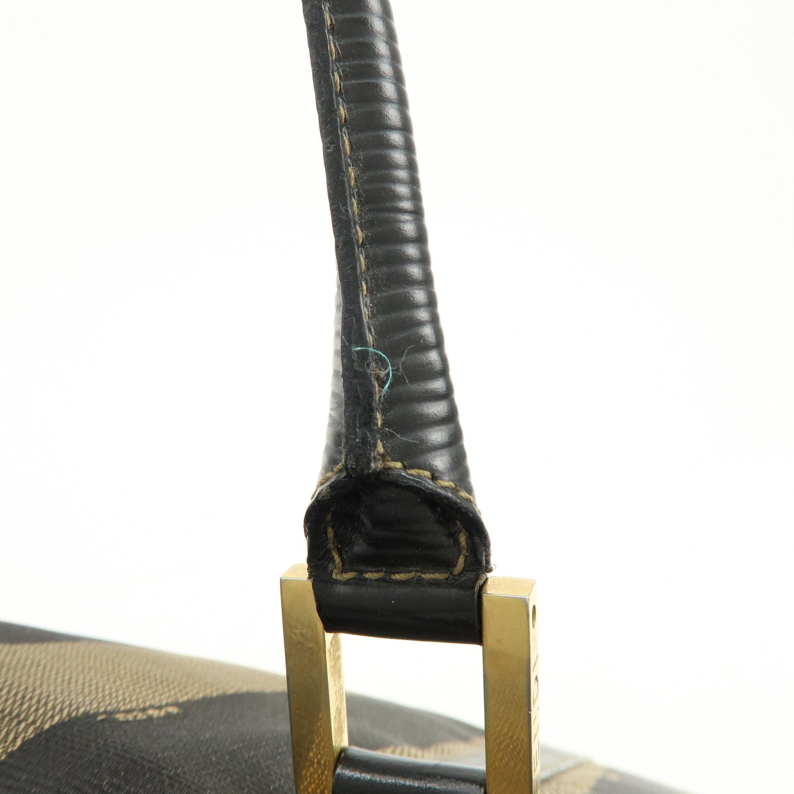 FENDI Pequin Canvas Leather Hand Bag Tote Bag Brown Black