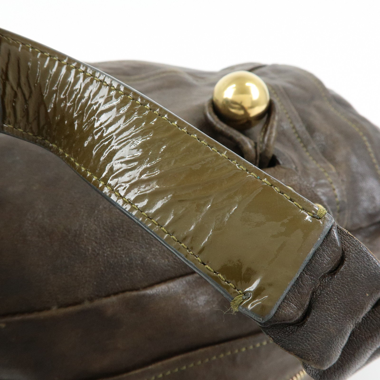 Chloe Leather Patent Leather Boston Bag Shoulder Bag Dark Brown