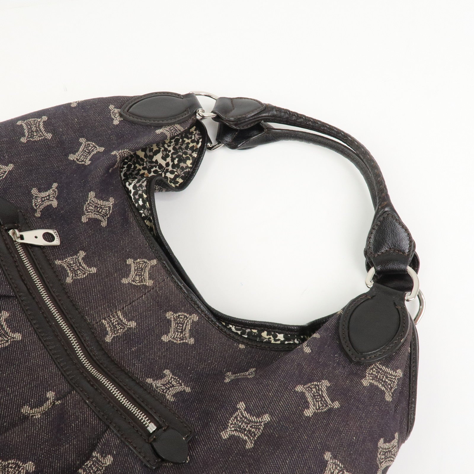 CELINE Macadam Denim Leather 2Way Shoulder Bag Indigo Blue Brown