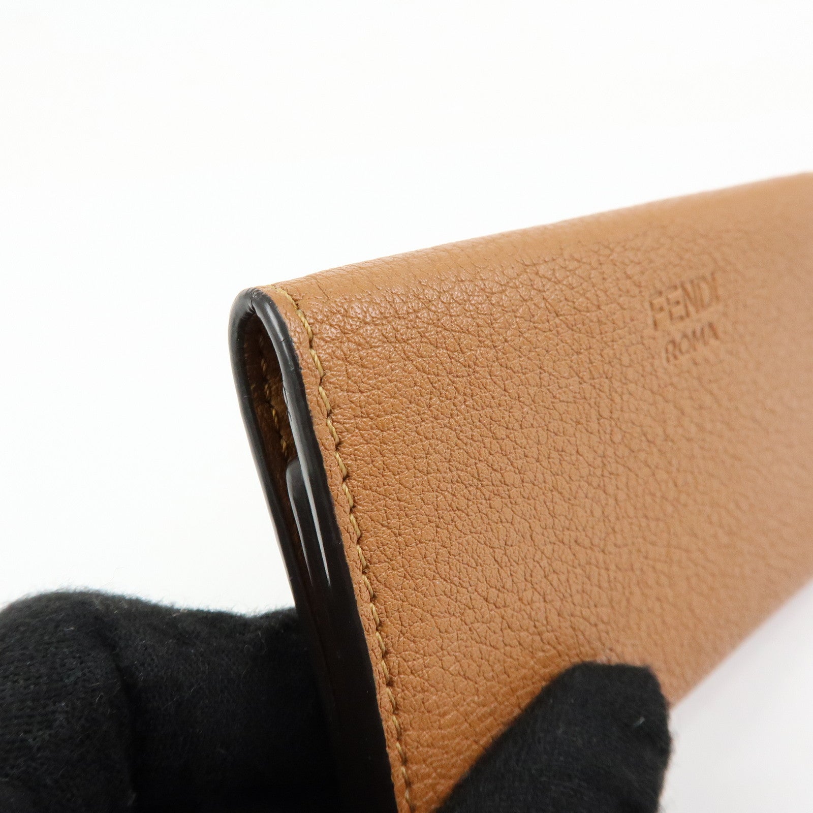 FENDI Peekaboo Leather Key Case Key Holder Brown 8AP159