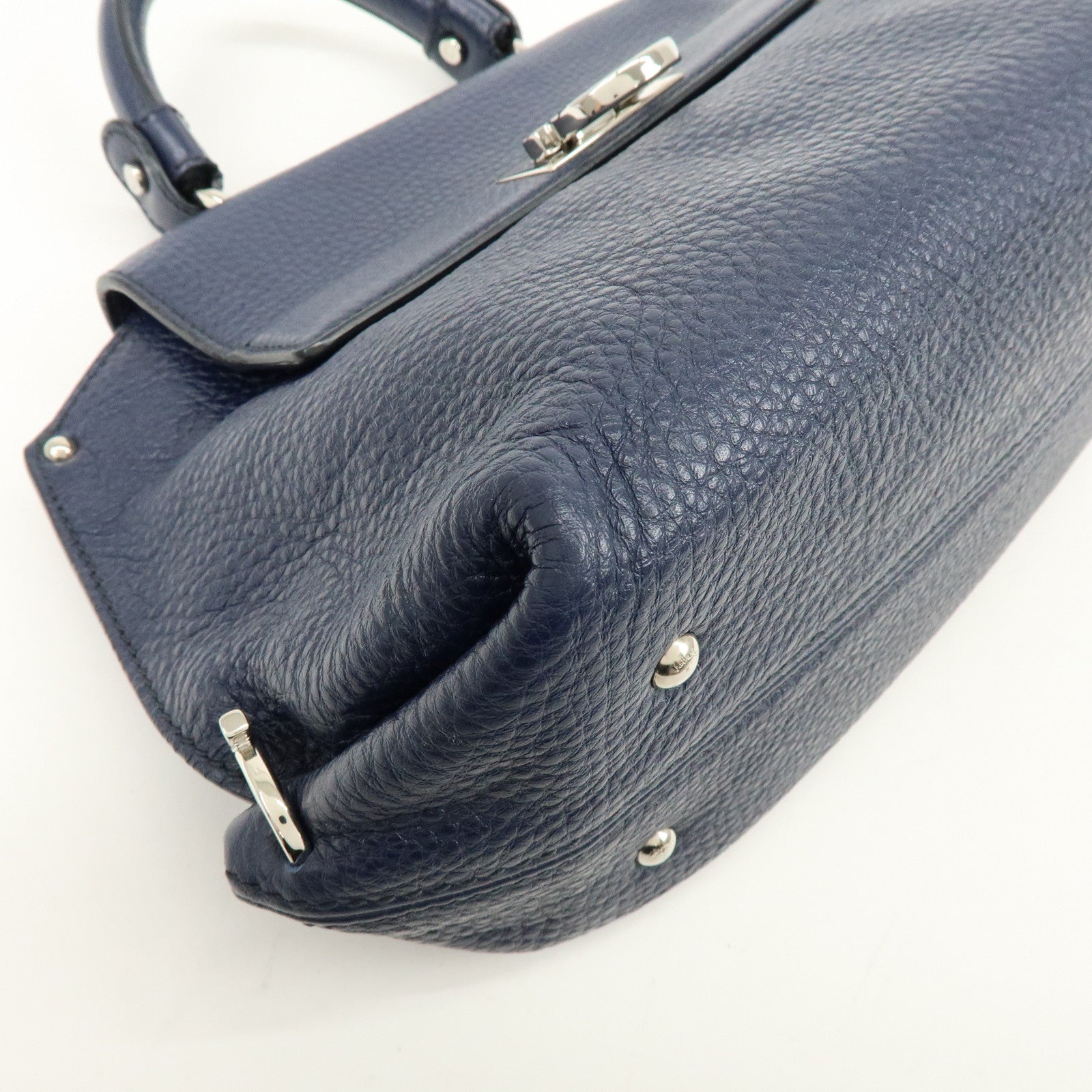Ferragamo Gancini Leather Hand Bag Navy