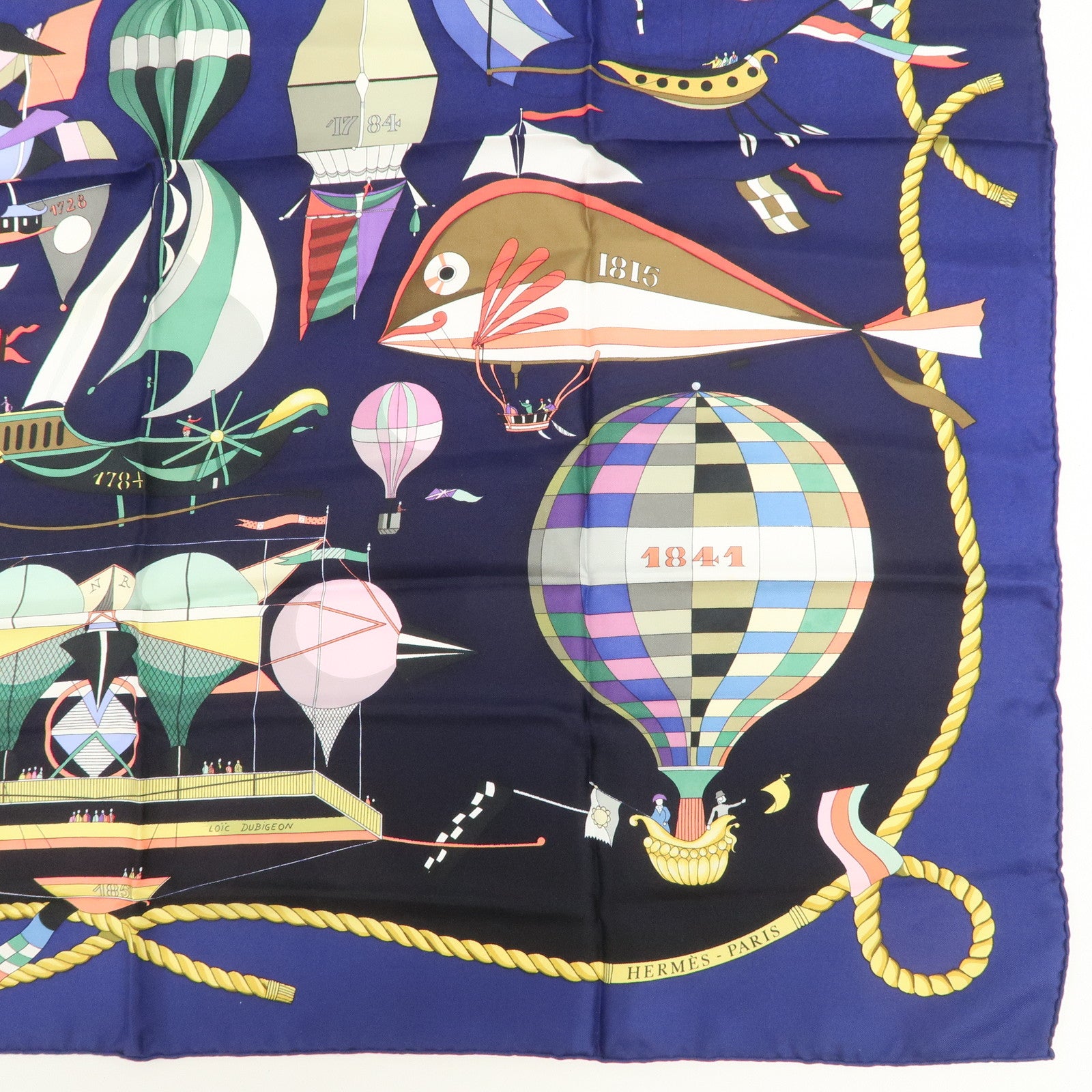 HERMES Carre 90 Silk 100% Scarf LES FOLIES DU CIEL Black Navy Multicolo Used