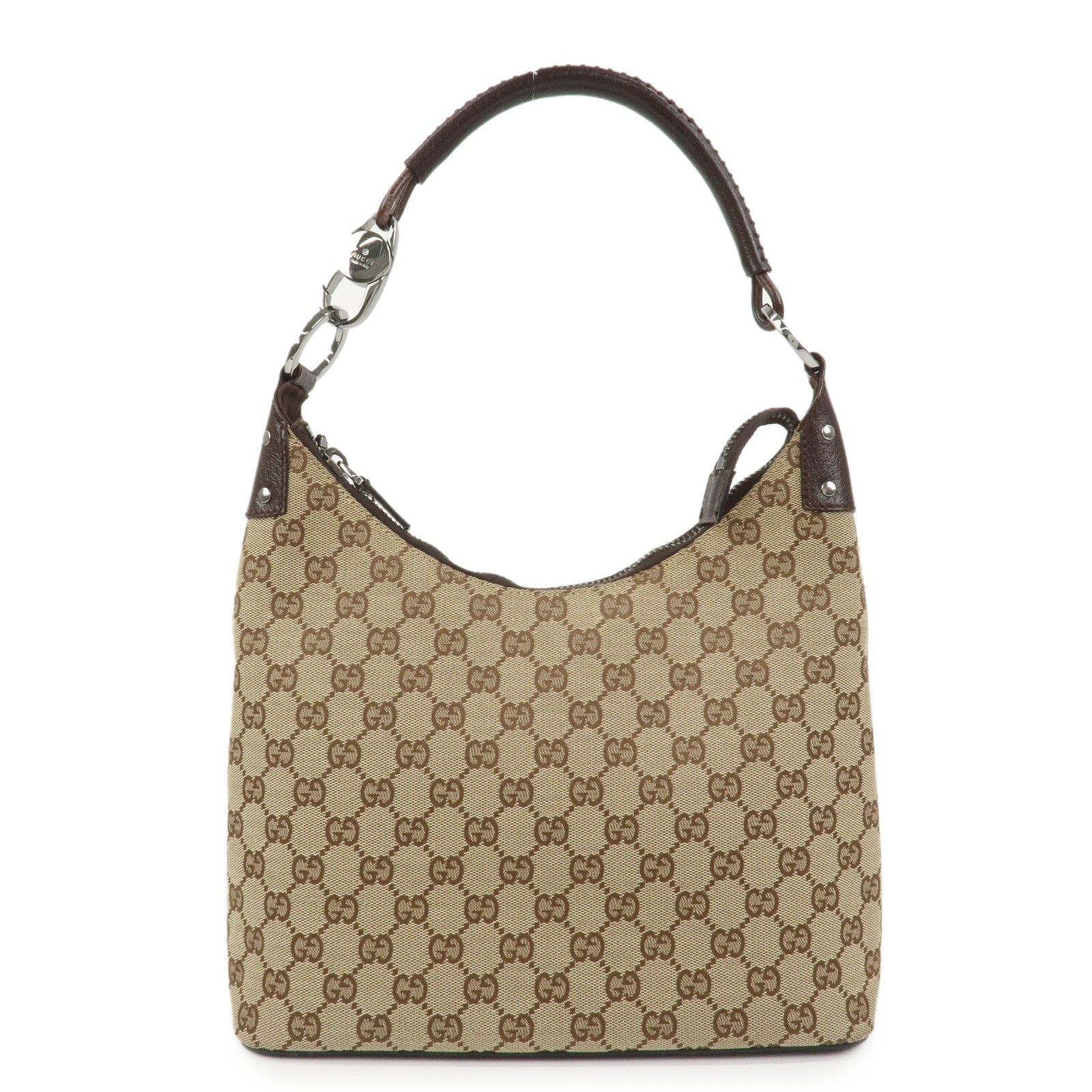 GUCCI GG Monogram Canvas Leather Shoulder Bag Beige Brown 115003